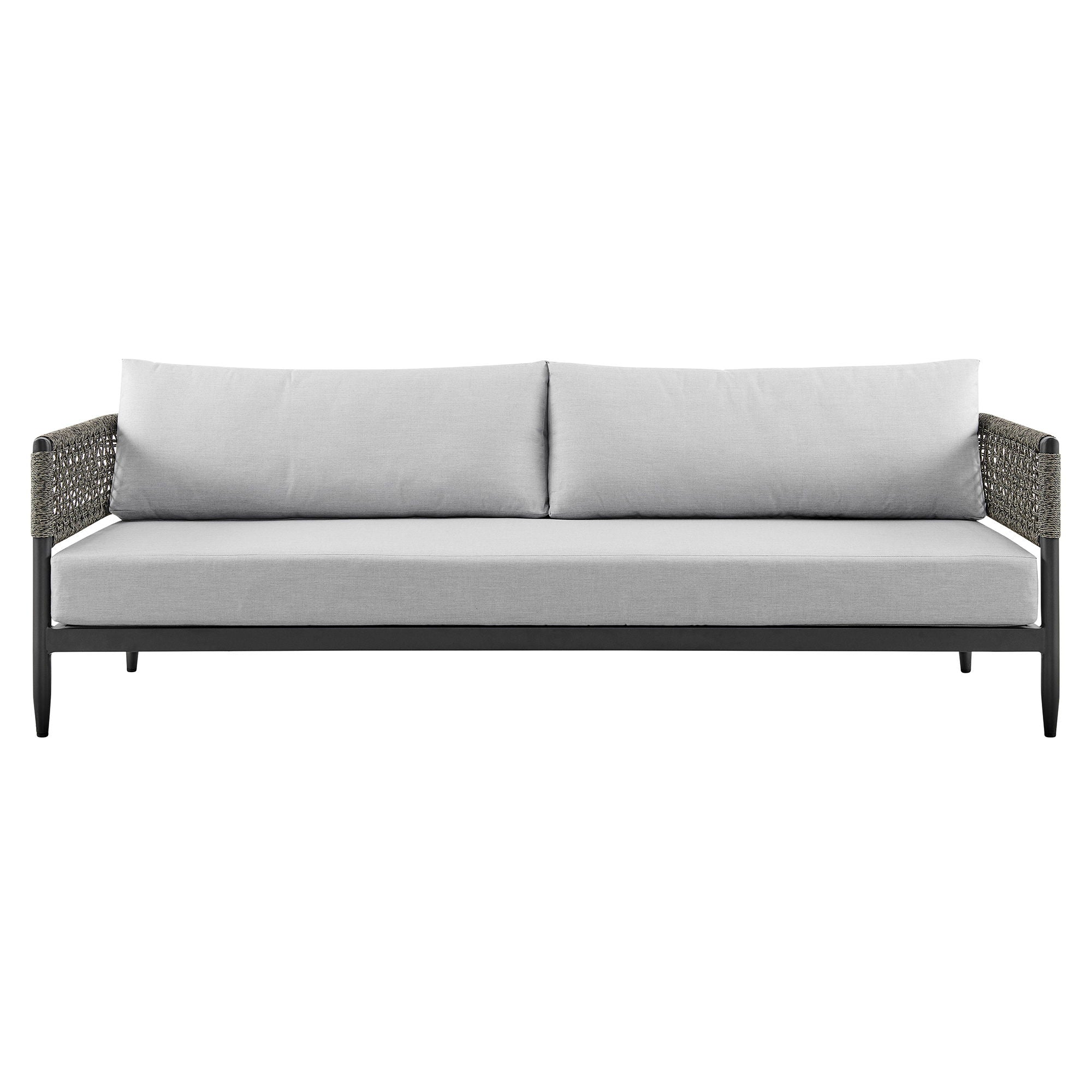 Felicia - 4 Piece Outdoor Aluminum & Rope Conversation Set With Fabric Cushions - Light Gray / Black