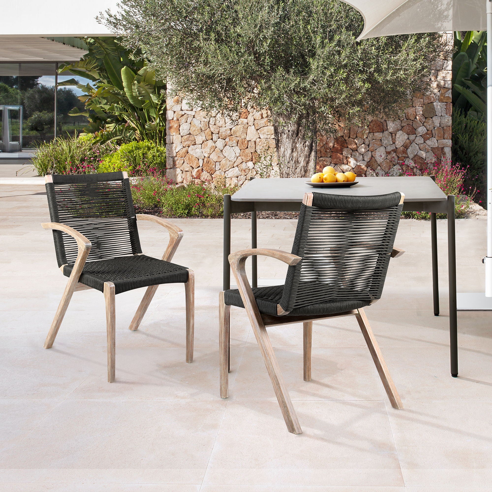 Nabila - Outdoor Wood And Rope Dining Chairs (Set of 2)
