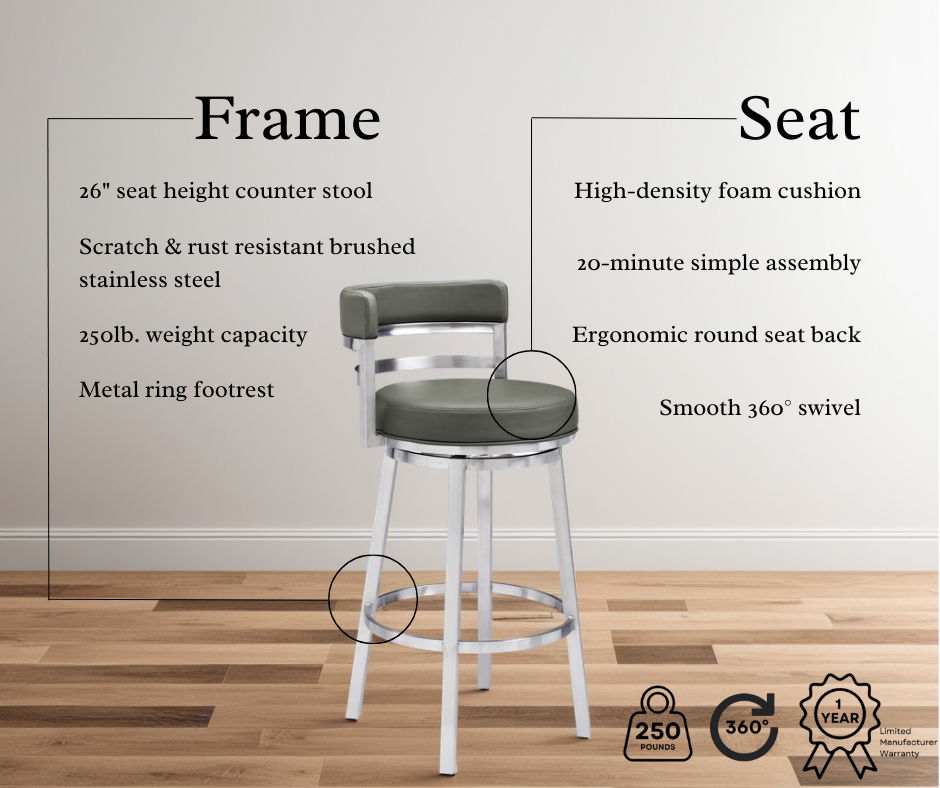 Titana - Swivel Faux Leather And Brushed Stainless Steel Bar Stool