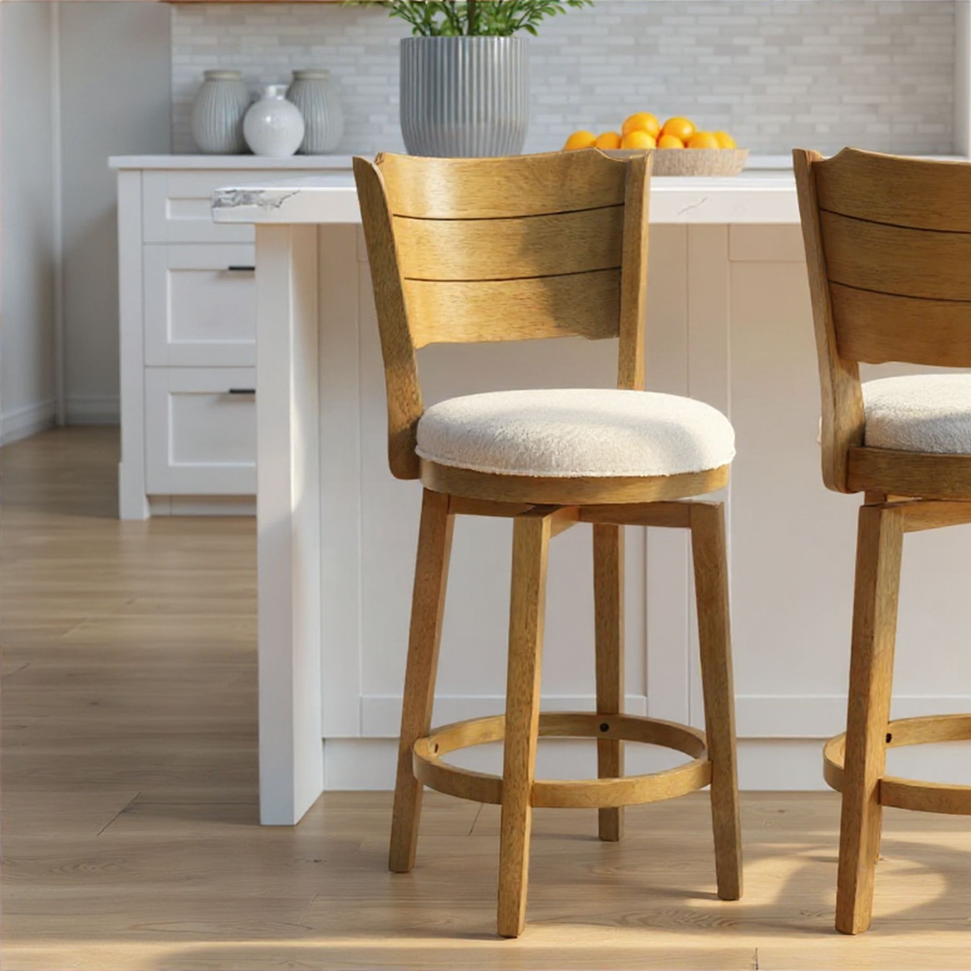 Winsley - Coastal Modern Swivel Wood Counter Height Kitchen Bar Stool