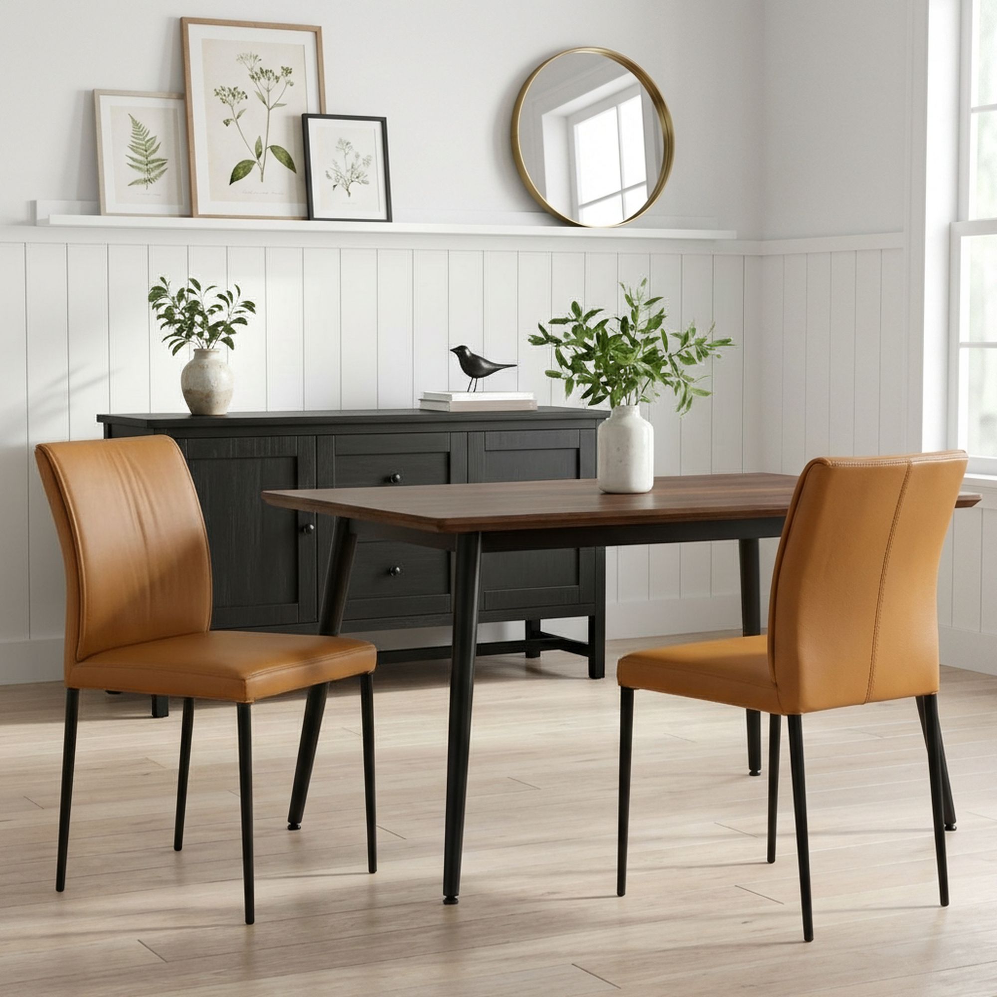 Meriam - Full Back Top Grain Leather Upholstered Metal Dining Chairs (Set of 2)