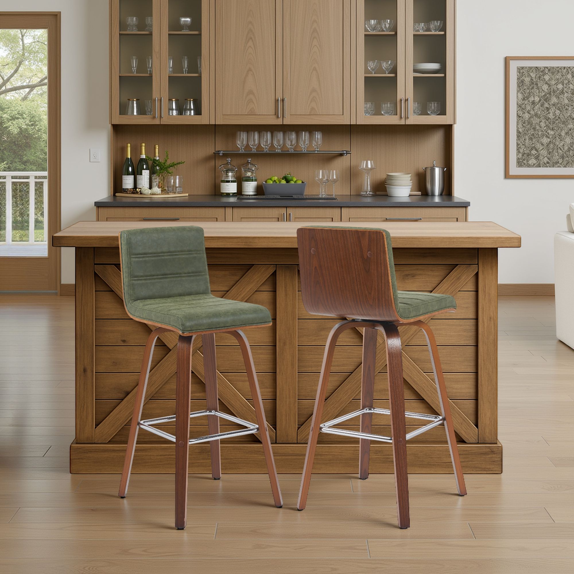 Vienna - Modern Swivel Bar Height Stool - Walnut Finished Wood Frame