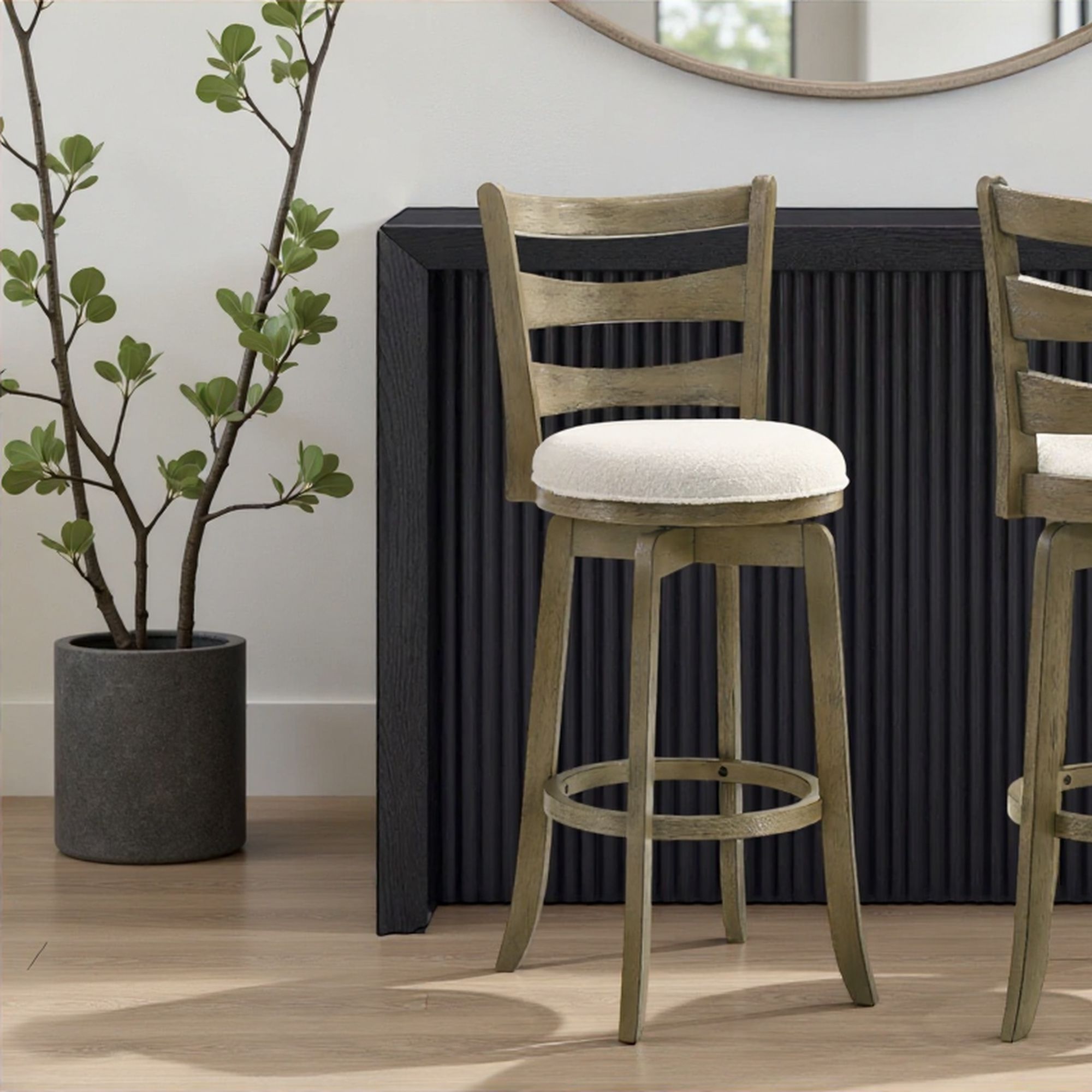 Melindra - Modern Farmhouse Swivel Wood Bar Height Kitchen Bar Stool