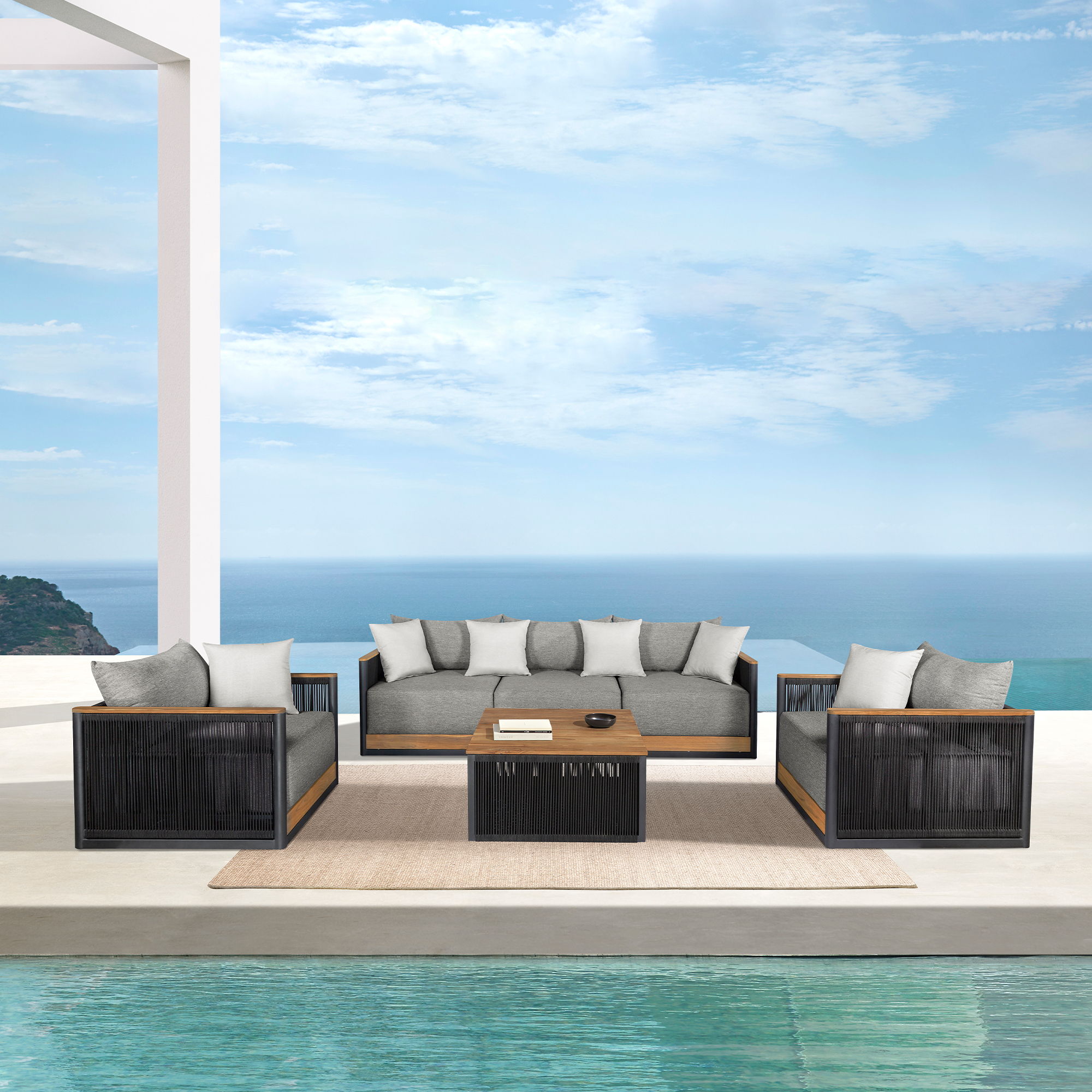 Artesia - Outdoor Patio Sofa - Black / Dark Gray