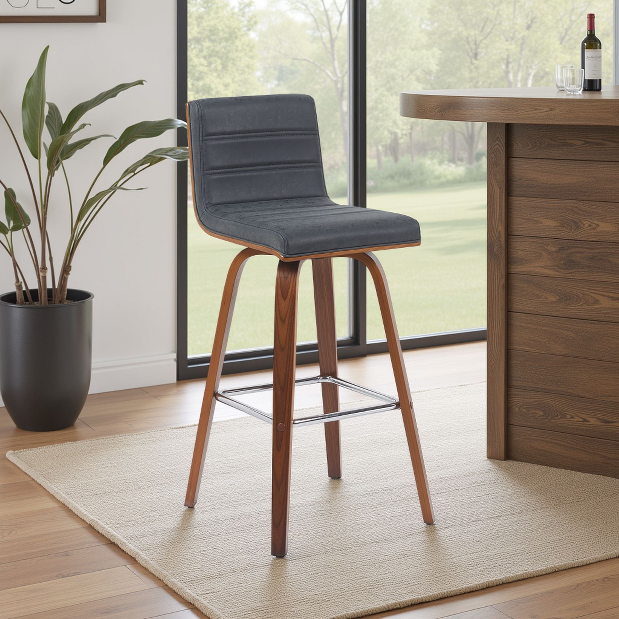 Vienna - Modern Swivel Bar Height Stool - Walnut Finished Wood Frame