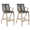 Brielle - Outdoor Light Eucalyptus Wood And Charcoal Rope Bar Height Stool Set