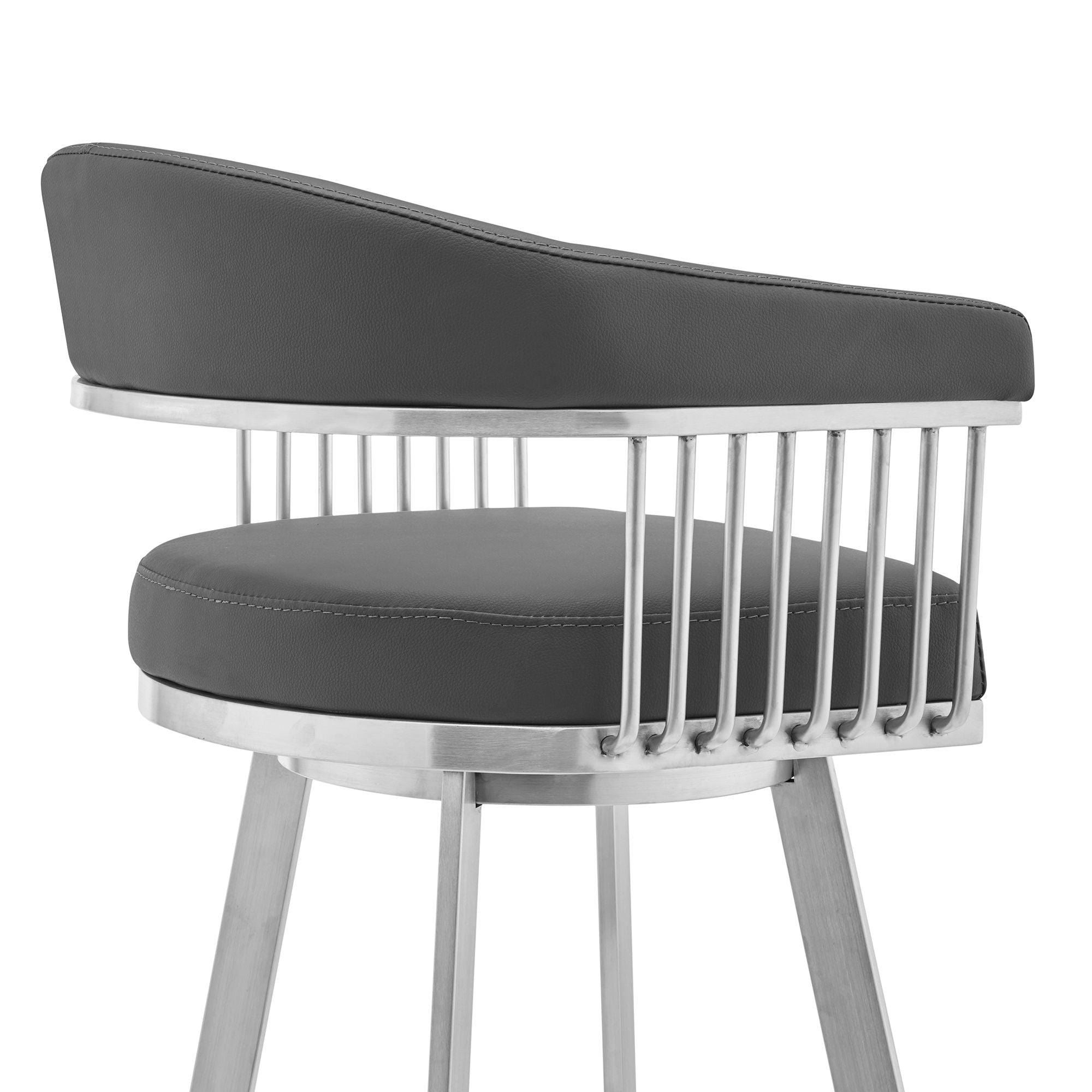 Bronson - Faux Leather And Brushed Stainless Steel Swivel Bar Stool