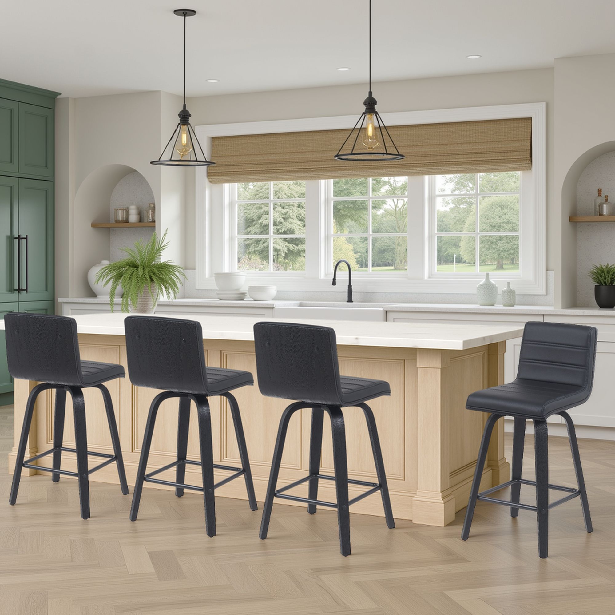 Vienna - Modern Counter Height Swivel Bar Stool - Black Brushed Wood Frame