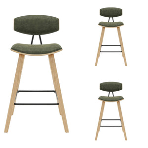 Fox - Counter Height Curved Back Wood Bar Stool With Faux Leather Seat