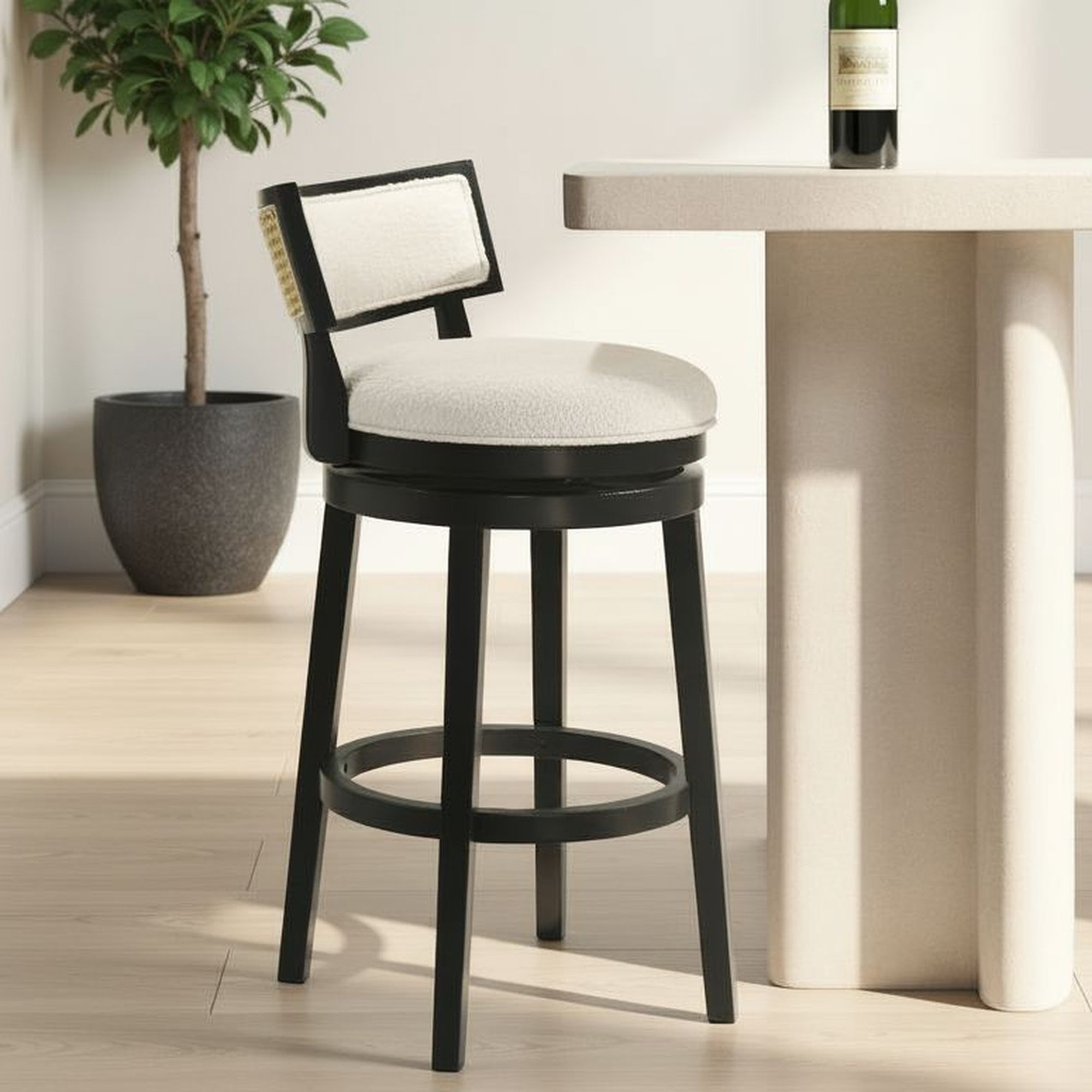 Noely - Modern Farmhouse Swivel Wood Bar Height Kitchen Bar Stool