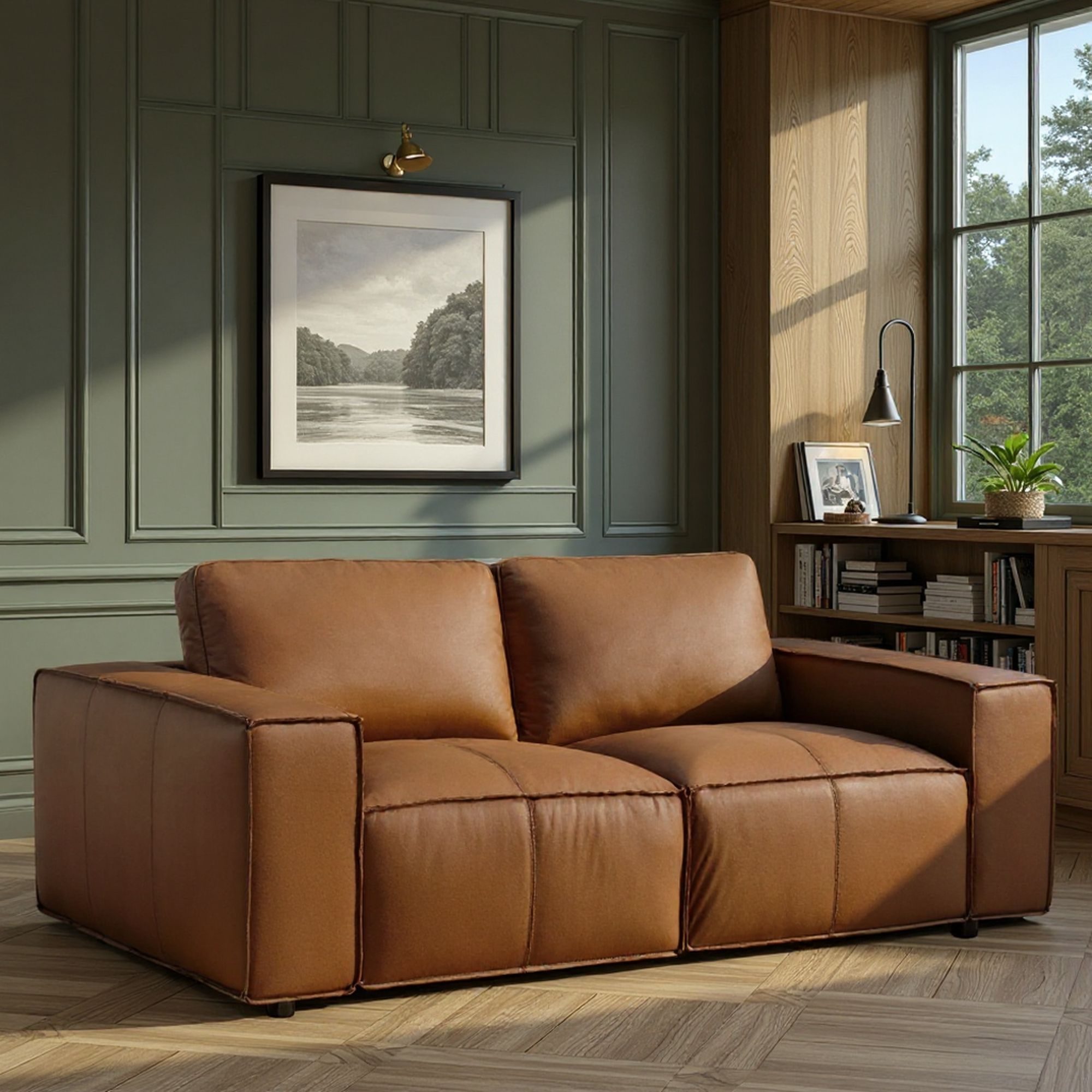 Clayton - Leather Loveseat With Track Arms