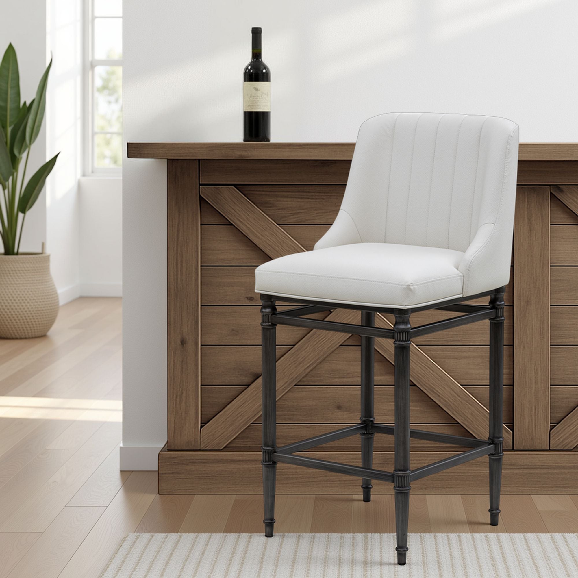 Marvin - Steel Frame Faux Leather Upholstered Bar Height Barstool