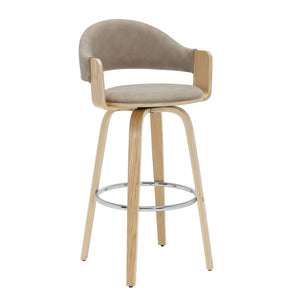 Daxton - Swivel Bar Height Round Back Wood Bar Stool With Faux Leather Seat