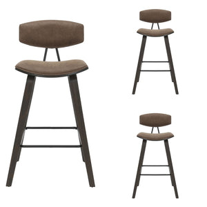 Fox - Bar Height Curved Back Wood Bar Stool With Faux Leather Seat