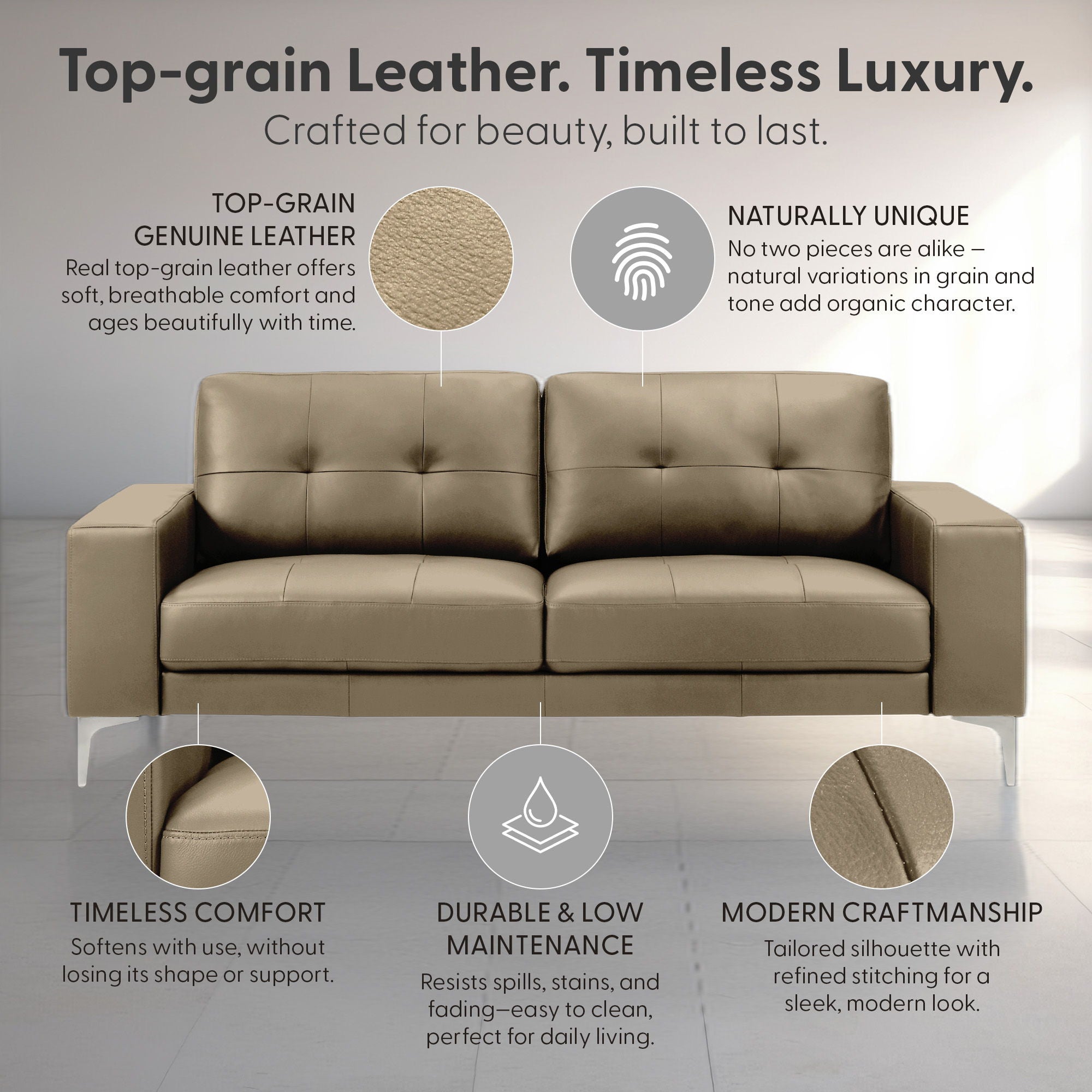Faelin - Leather Sofa With Tufted Back