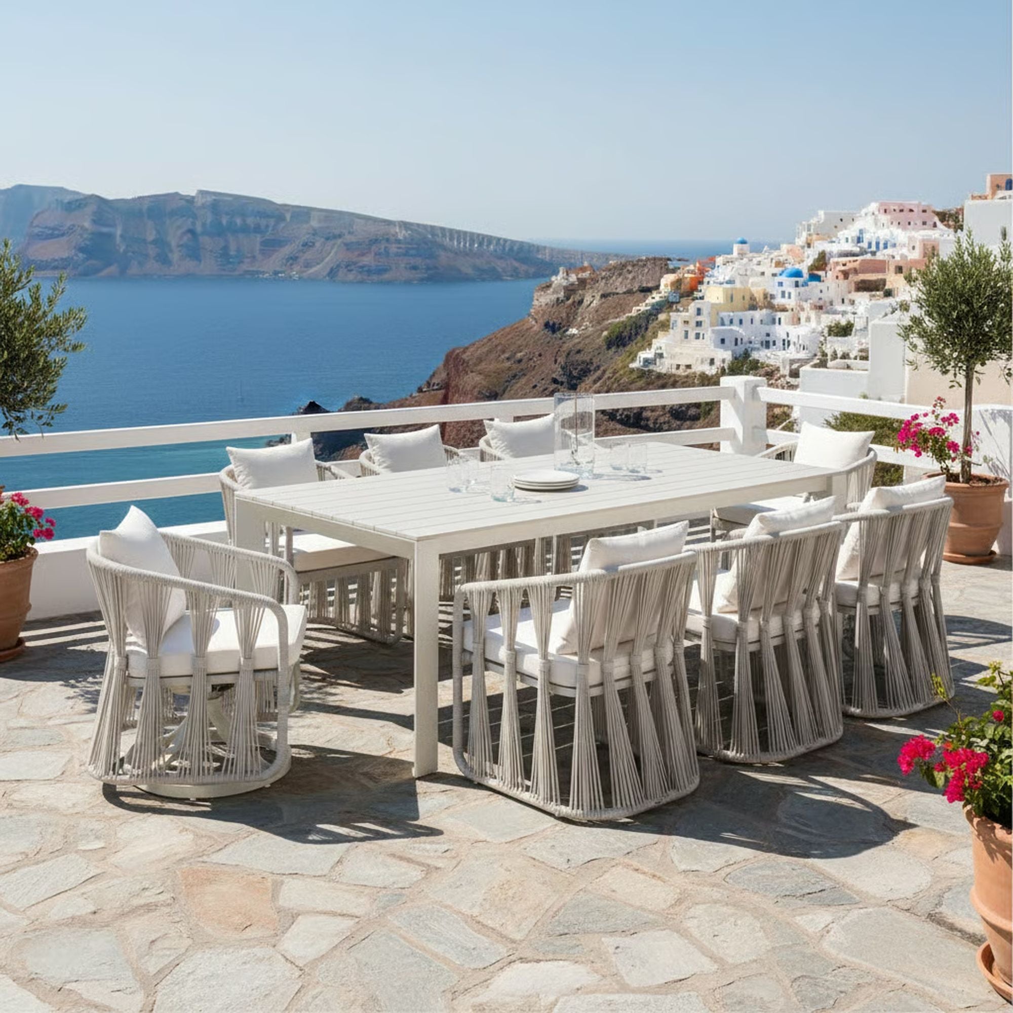 Breeze - Powder Coated Rectangle Metal Outdoor Dining Set With Cushions