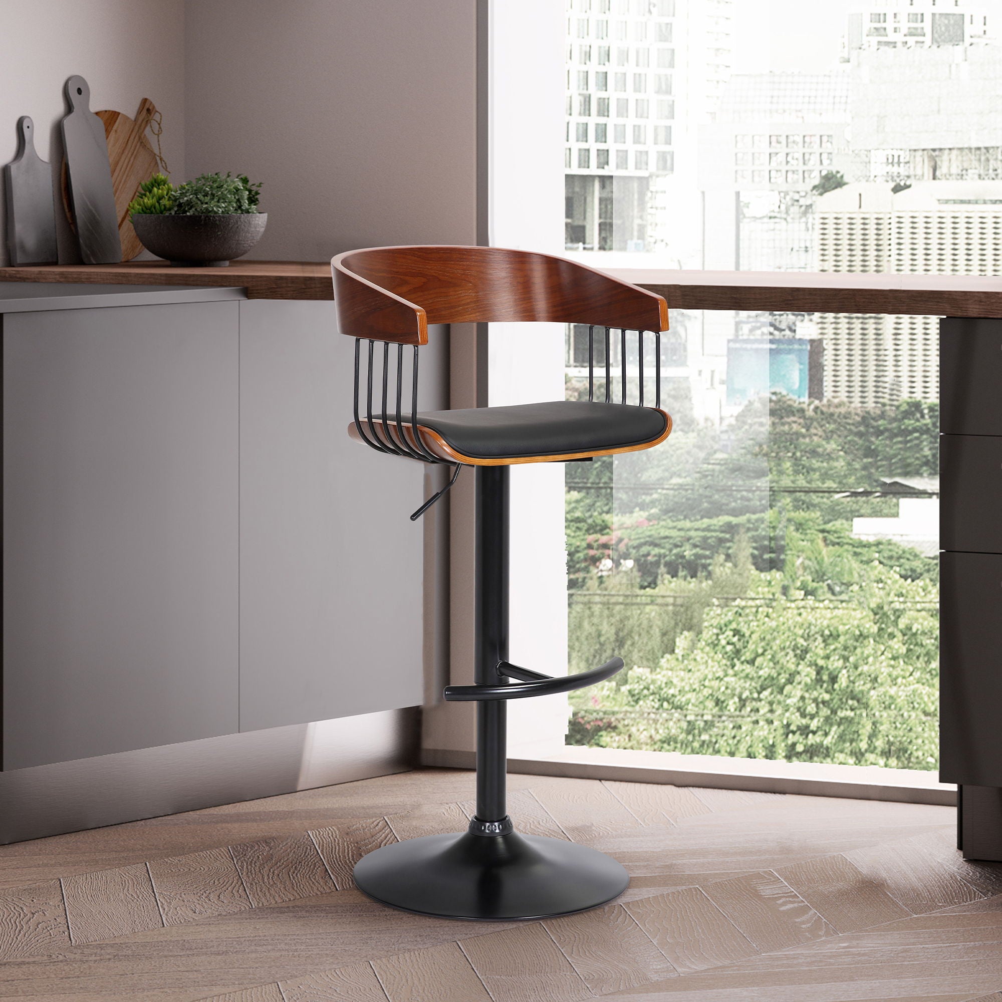 Larisa - Adjustable Walnut Wood Bar Stool