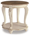 Realyn - Round End Table - White / Brown