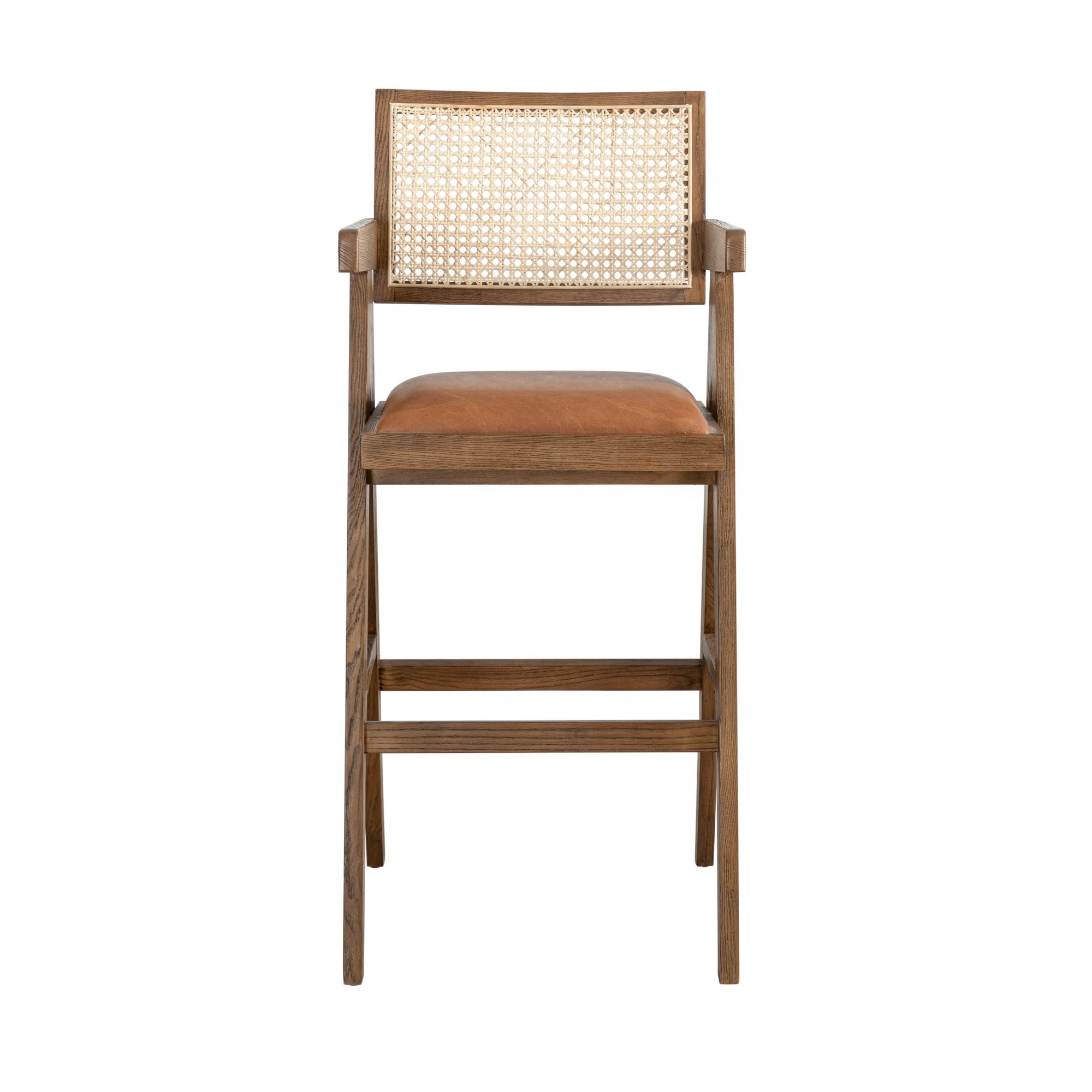 Harley - Nutmeg Brown Solid Wood And Rattan Upholstered 30" Bar Height Barstool