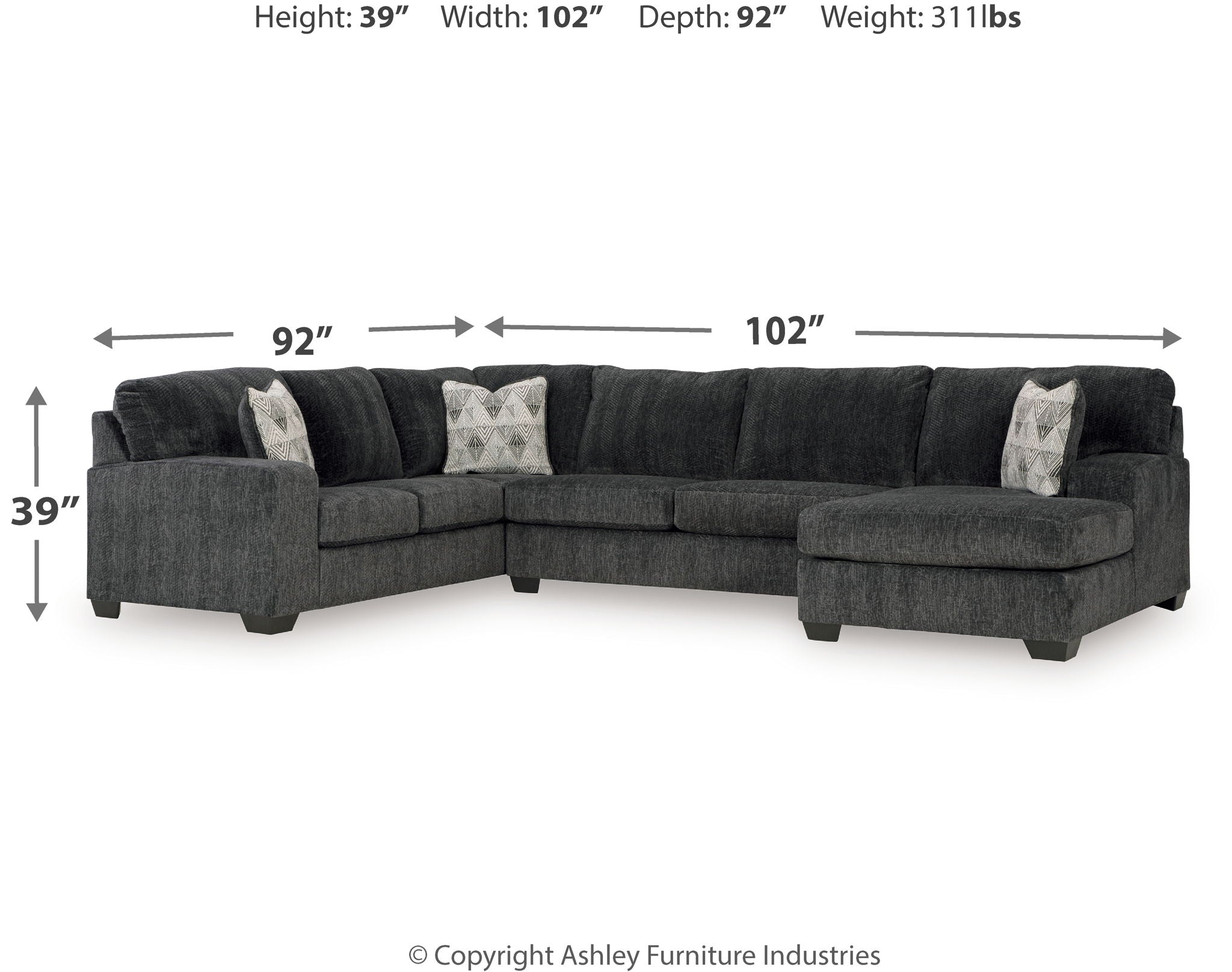 Hollyview - 3-Piece Sectional With Raf Corner Chaise - Shadow