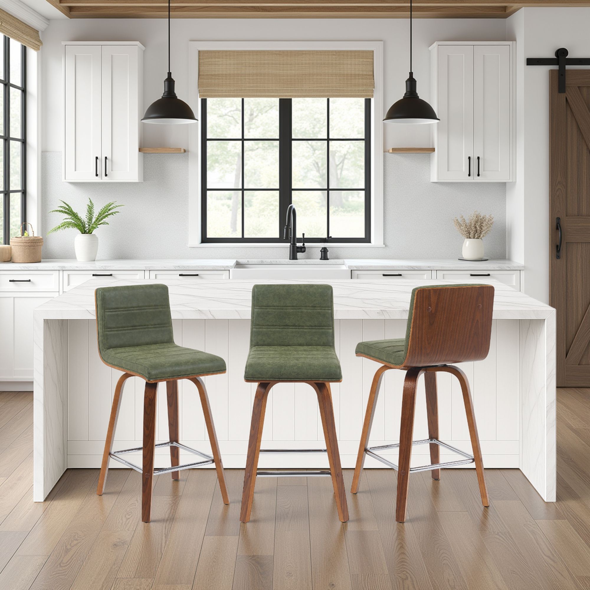 Vienna - Modern Counter Height Swivel Bar Stool - Walnut Finished Wood Frame