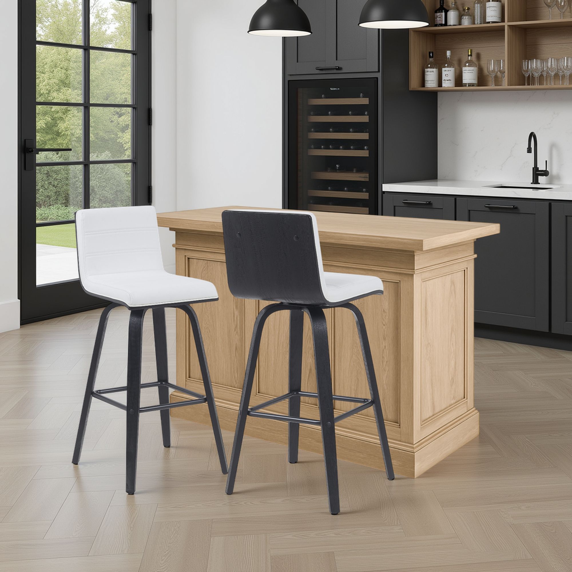 Vienna - Modern Swivel Bar Height Stool - Black Brushed Wood Frame