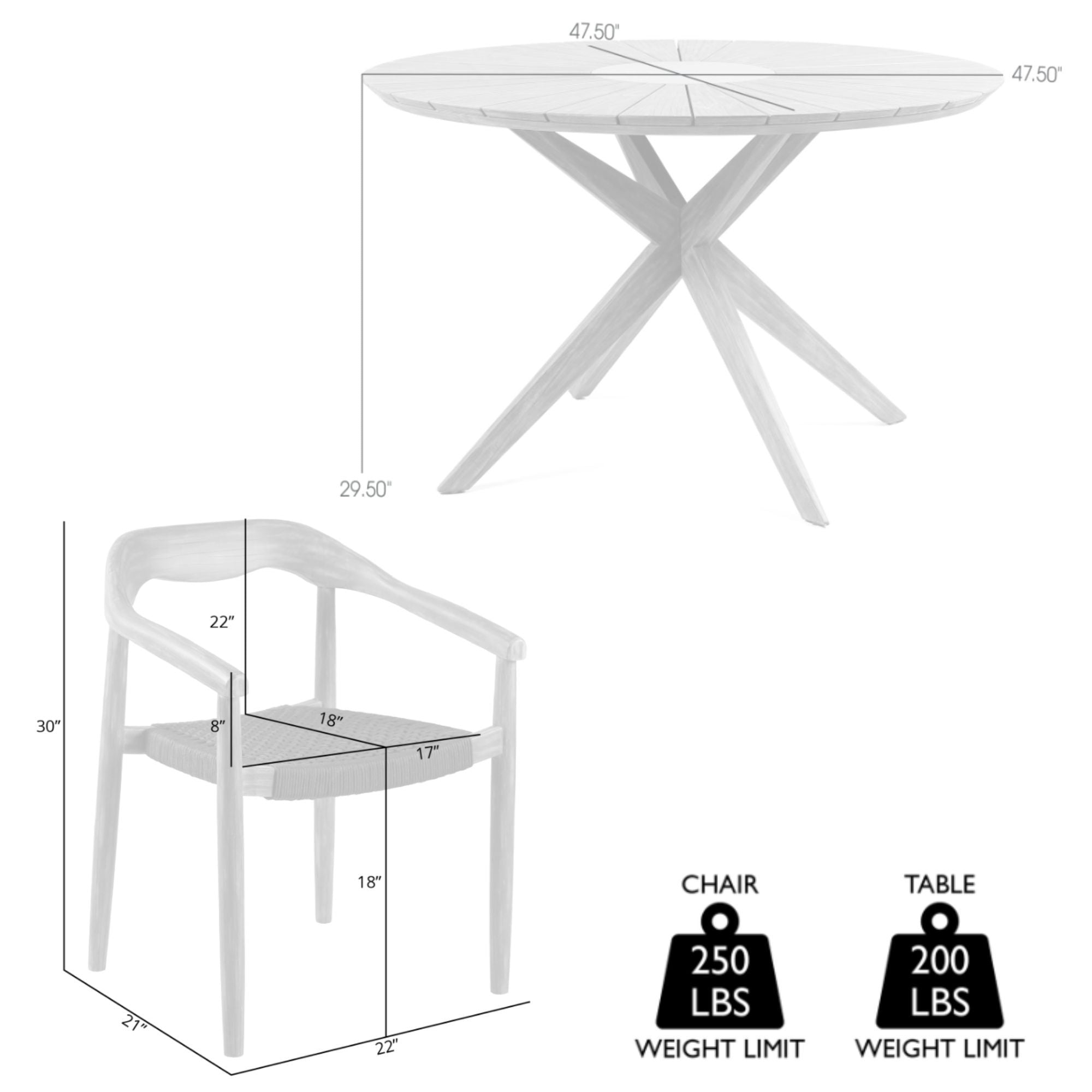 Oasis Santo - 5 Piece Outdoor Patio Round Dining Set - Eucalyptus / Charcoal