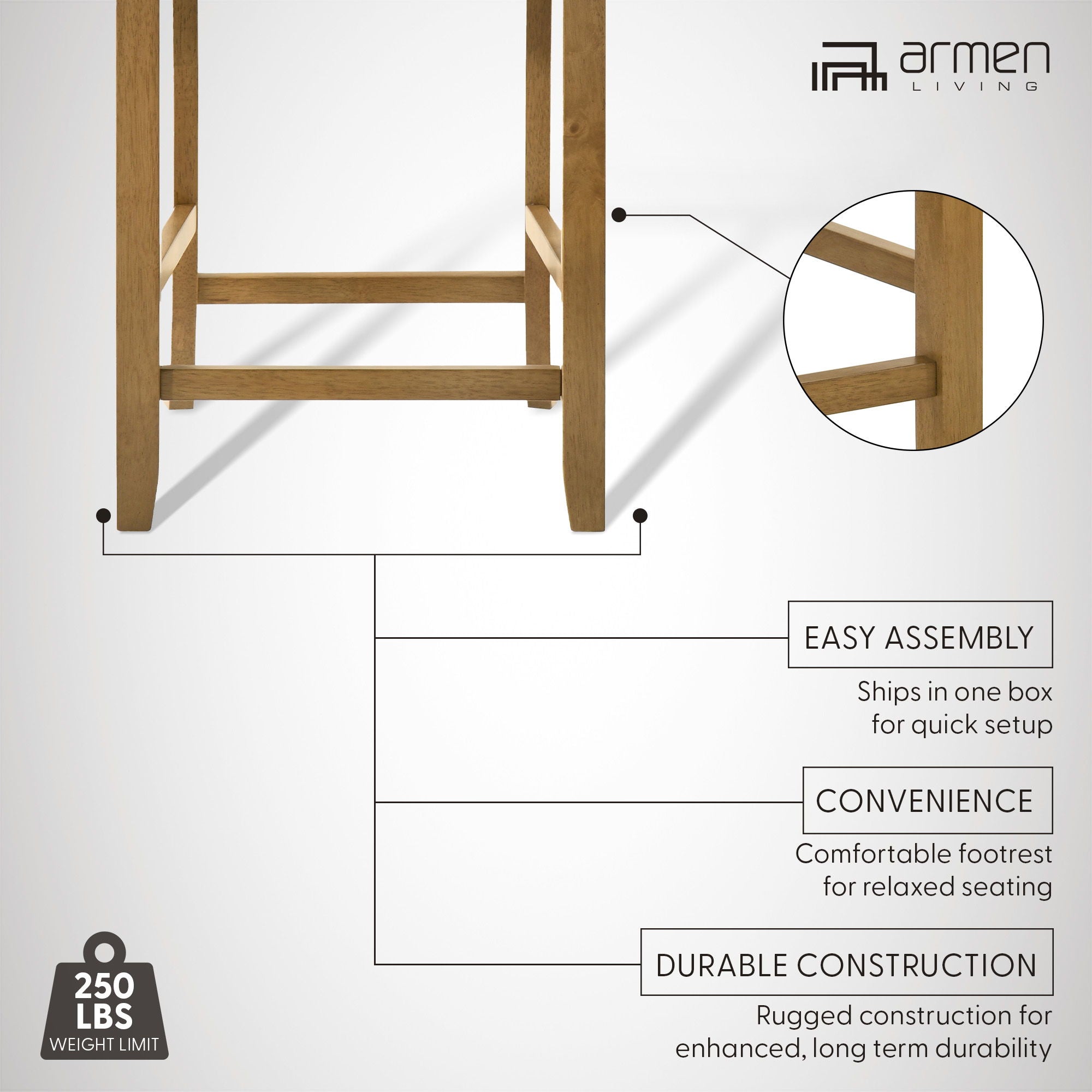 Ren - 26" Counter Height Rubberwood Barstool