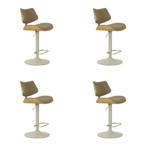 Leland - Adjustable Swivel Curved Back Wood Bar Stool With Faux Leather Seat