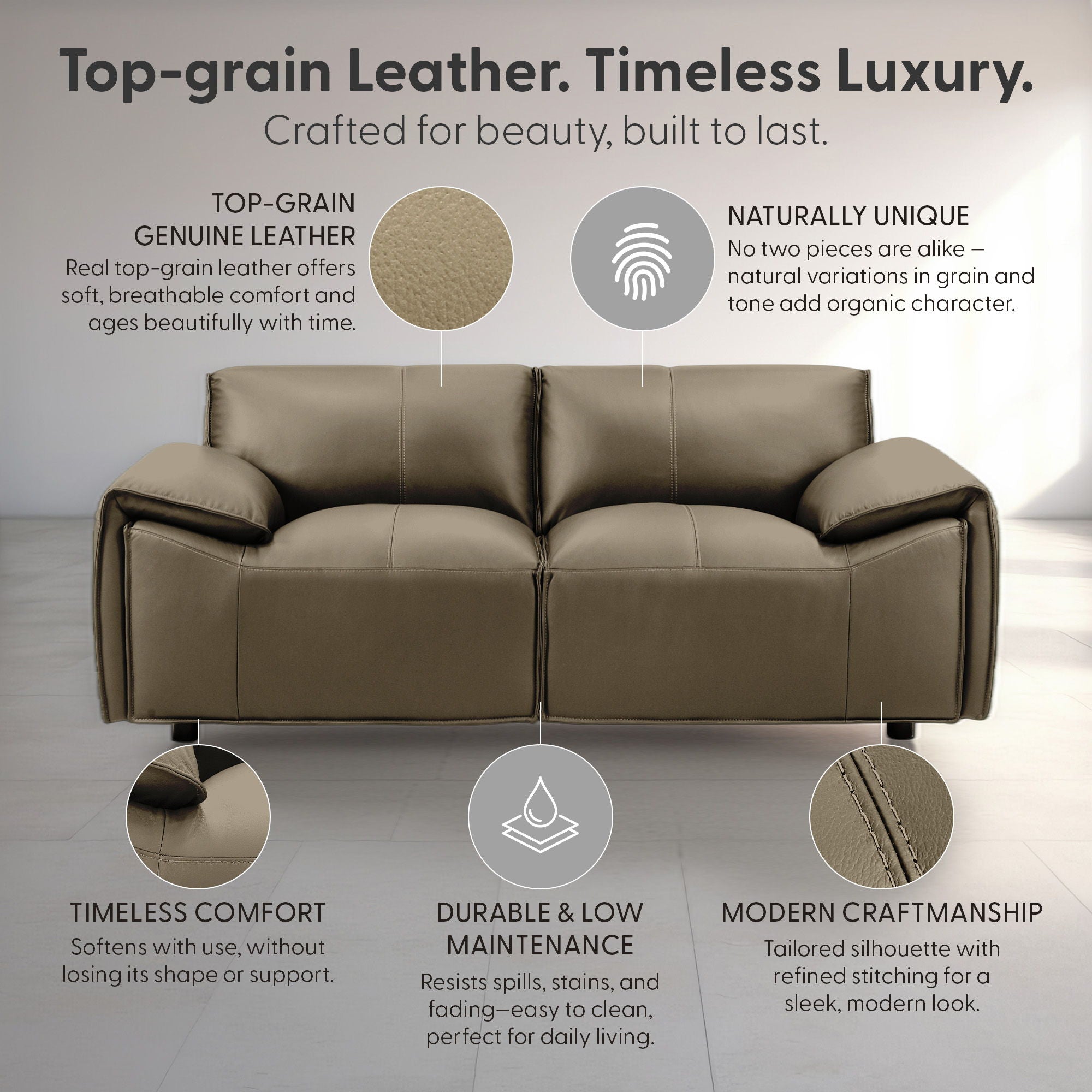 Tanner - Leather Loveseat With Padded Arms