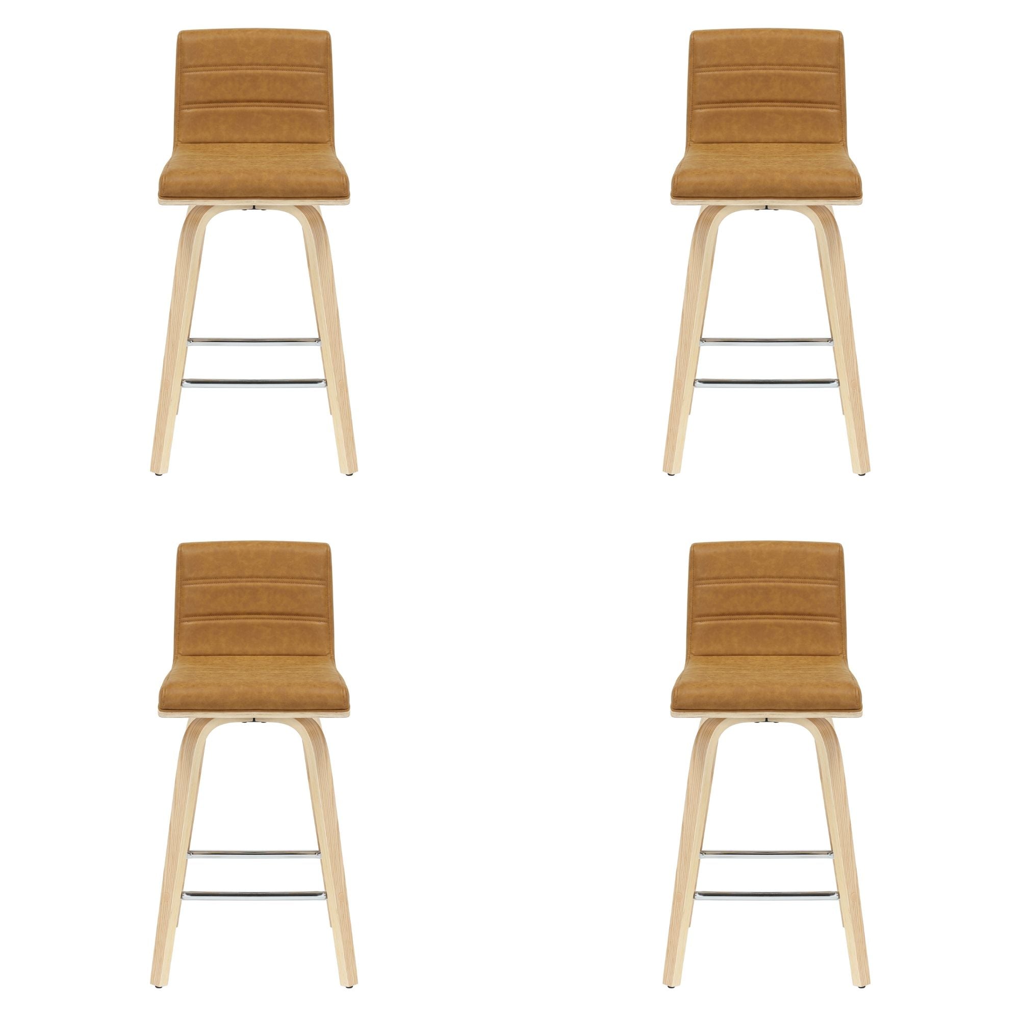 Vienna - 35.5" Swivel Counter Height Square Back Wood Bar Stool With Faux Leather Seat