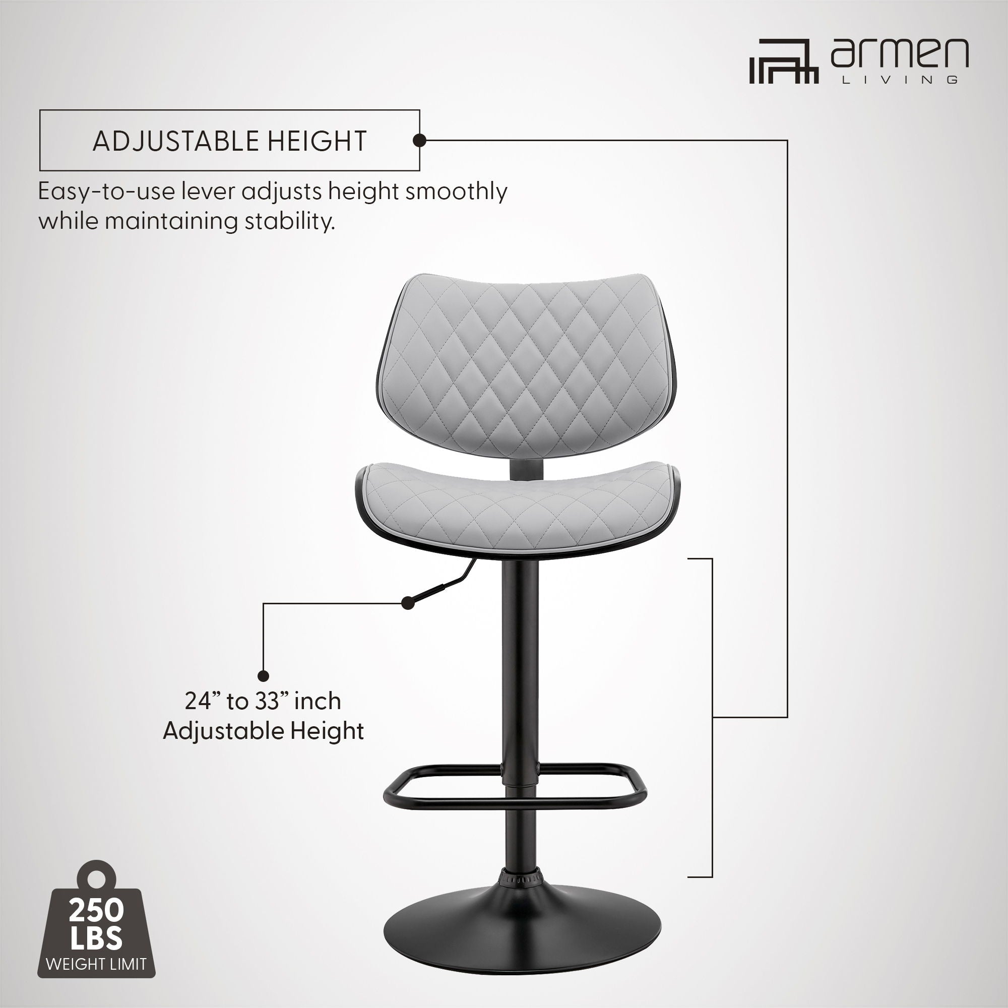 Leland - Adjustable Bar Stool - Gray / Black