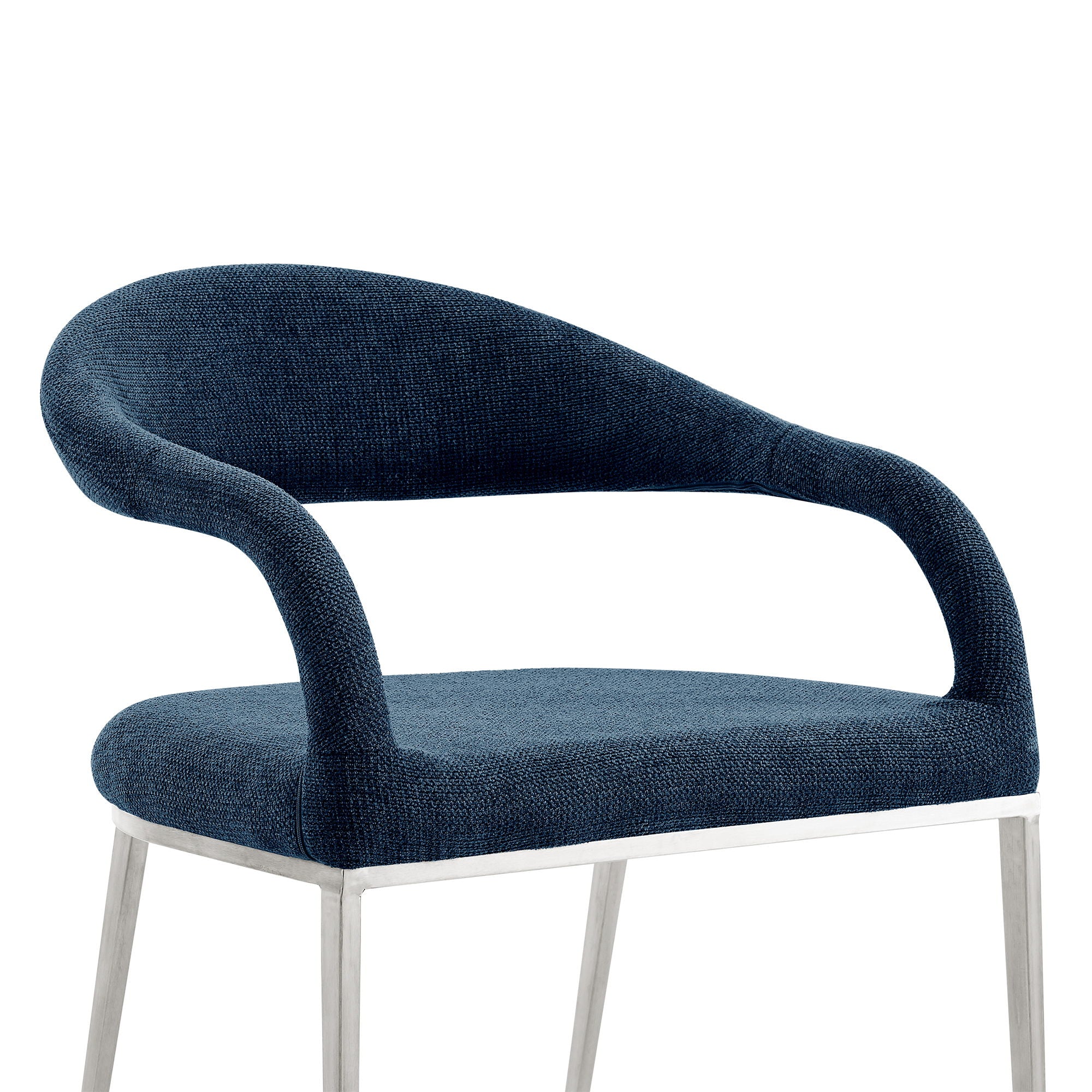 Armen Living Morgan Upholstered Dining Chair with Matte Black Iron and Blue Fabric - Thumbnail 5