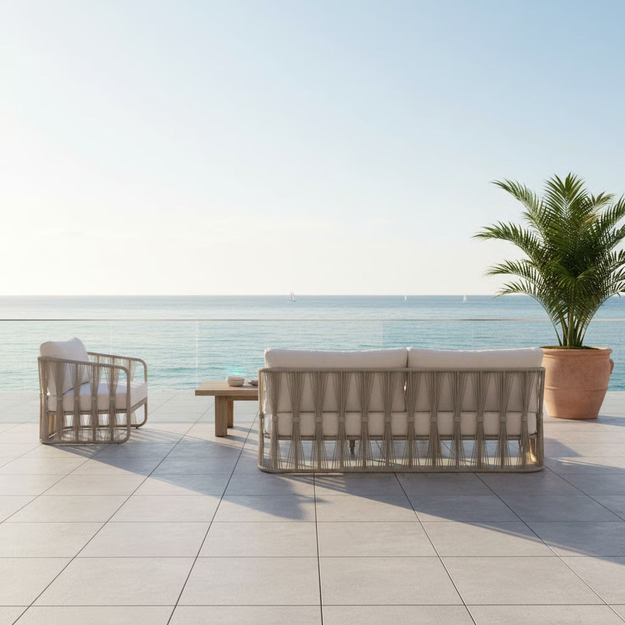Breeze - Metal Outdoor Sofa With Cushions - Pearl / Cream