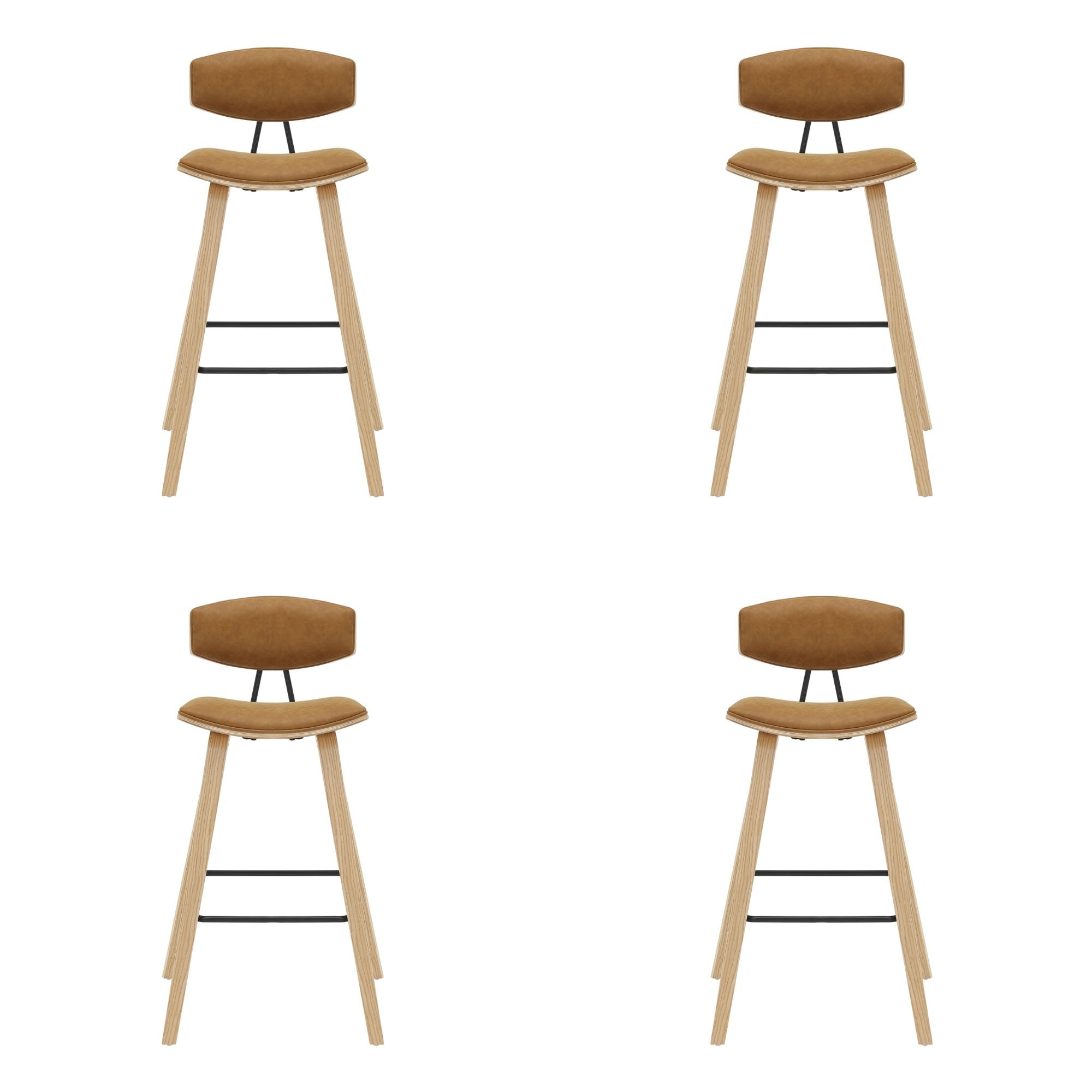 Fox - Bar Height Curved Back Wood Bar Stool With Faux Leather Seat