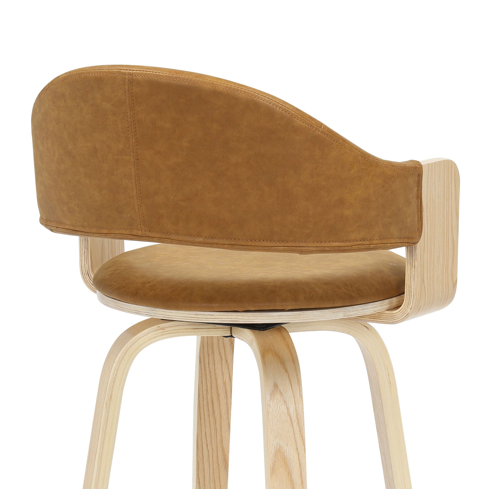 Daxton - Swivel Bar Height Round Back Wood Bar Stool With Faux Leather Seat