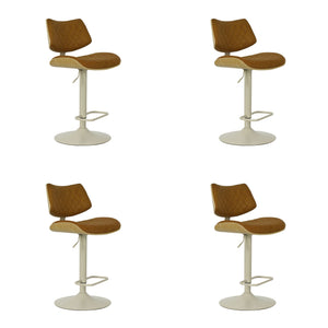 Leland - Adjustable Swivel Curved Back Wood Bar Stool With Faux Leather Seat