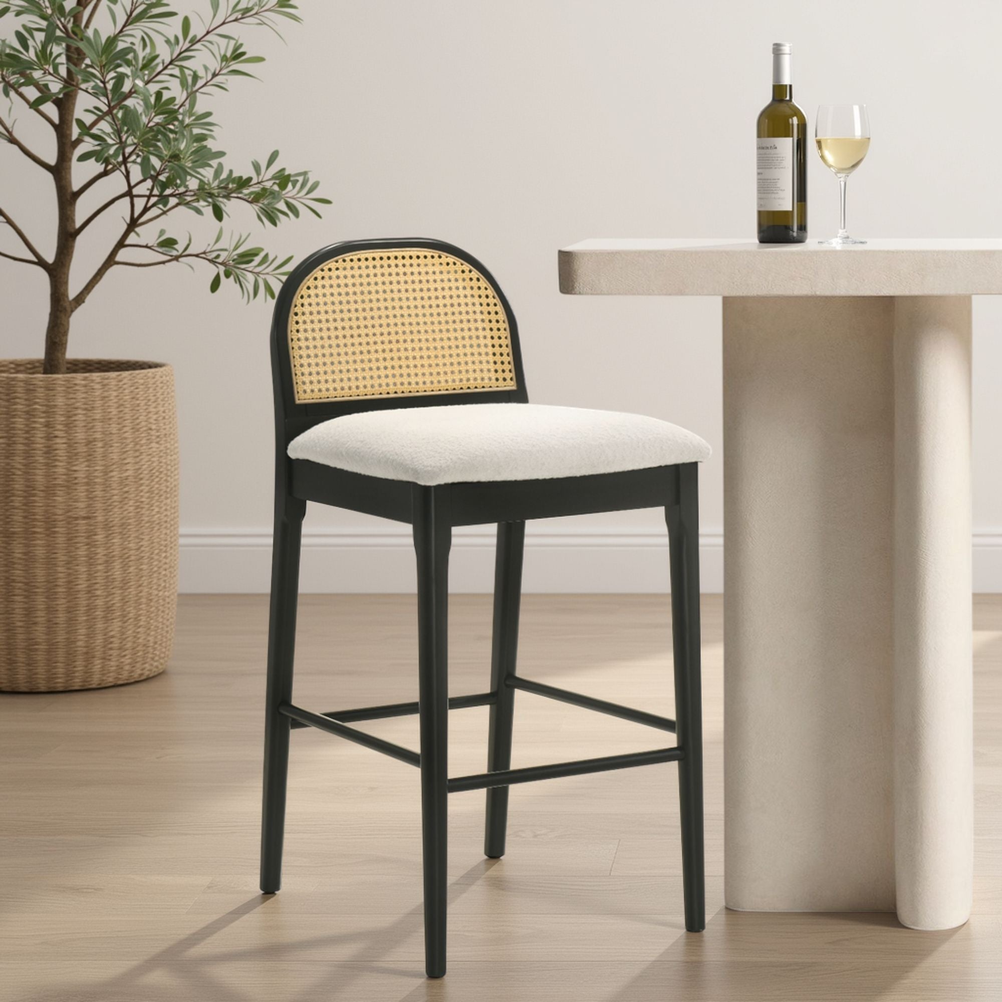 Lucio - Modern Farmhouse Wood Bar Height Kitchen Bar Stool