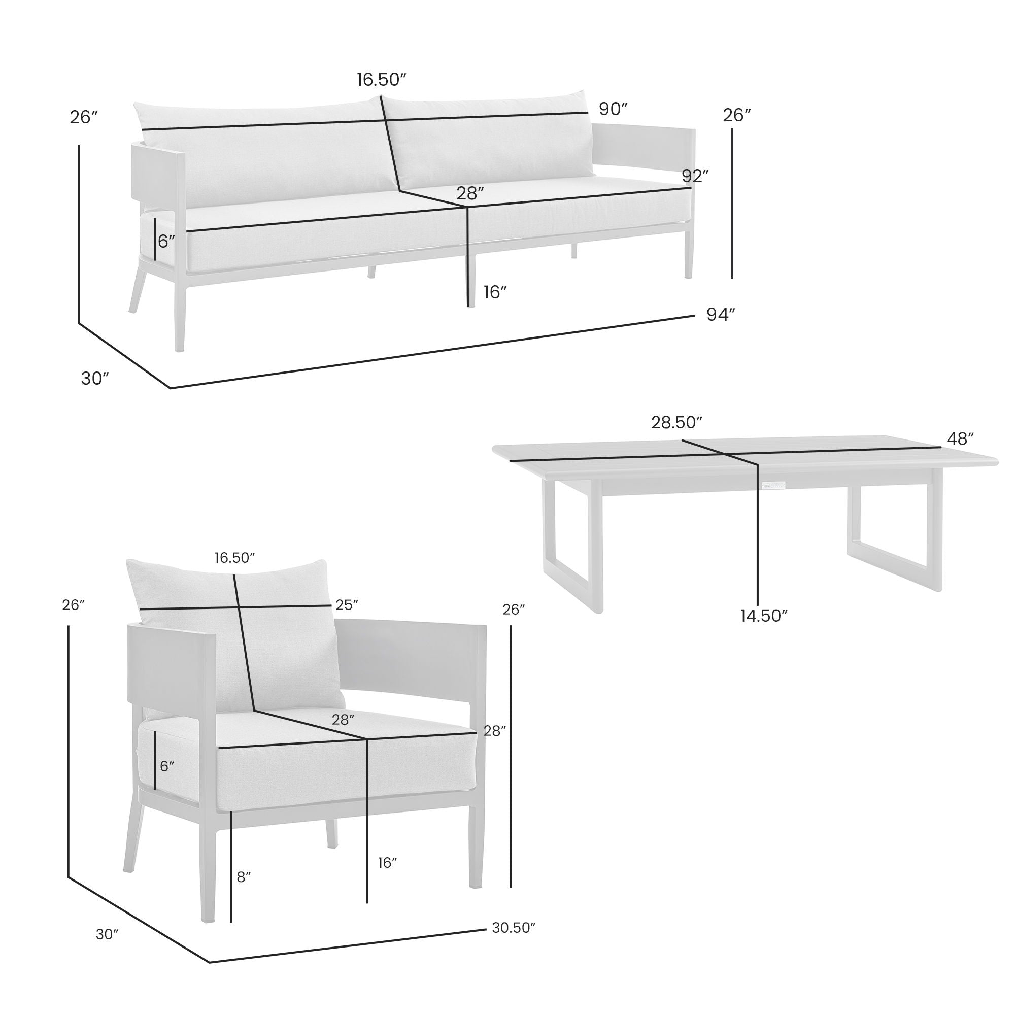 Menorca - 4 Piece Outdoor Aluminum & Outdoor Conversation Set - Dark Gray