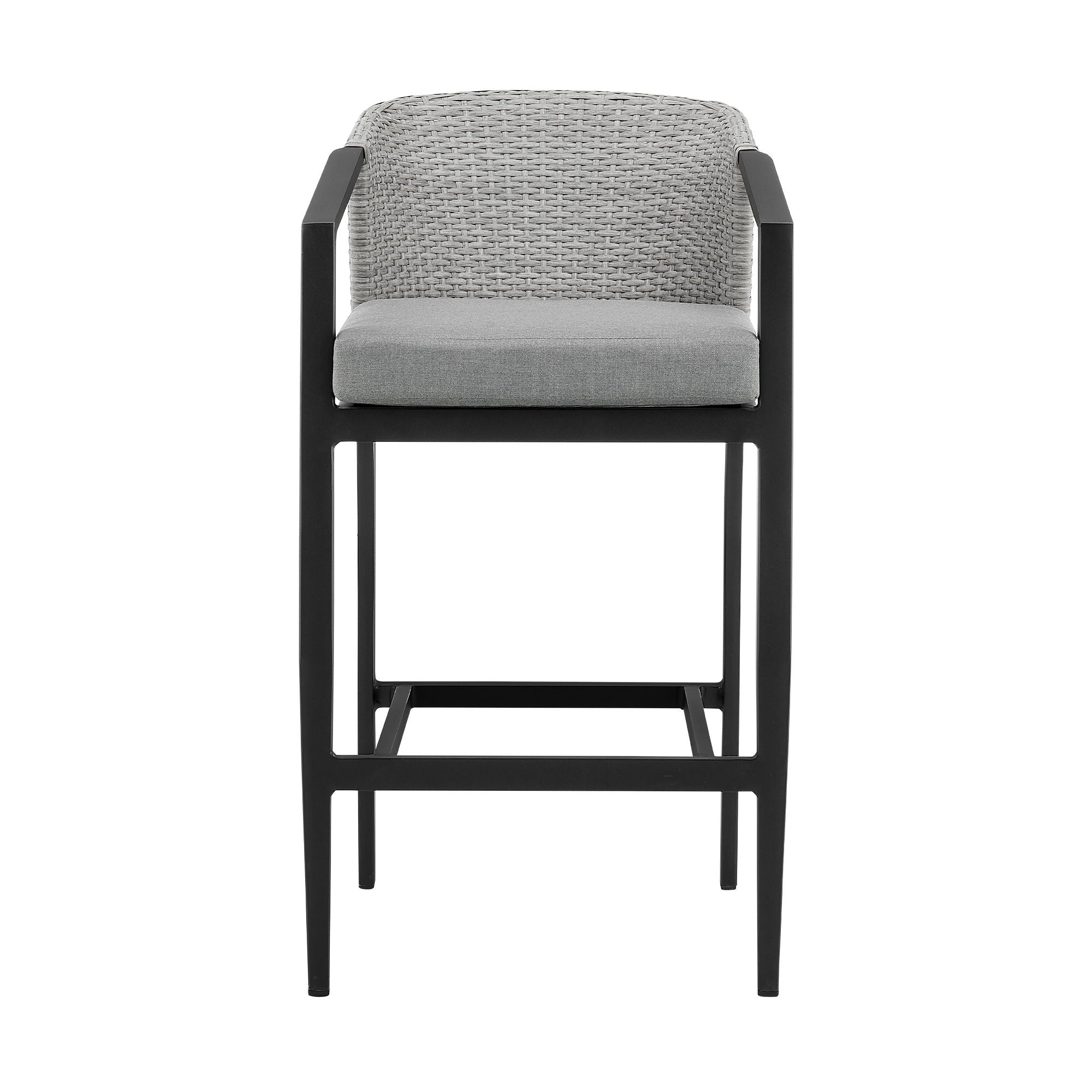 Palma - Outdoor Patio Bar Stool In Aluminum And Wicker With Gray Cushions