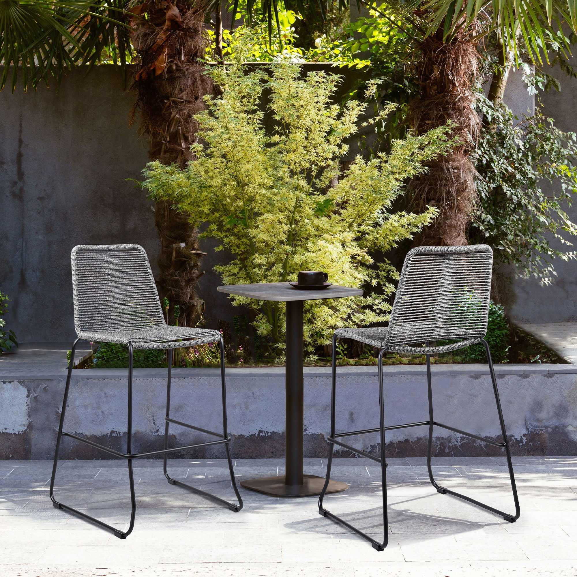 Shasta - 30" Outdoor Metal And Rope Stackable Barstool