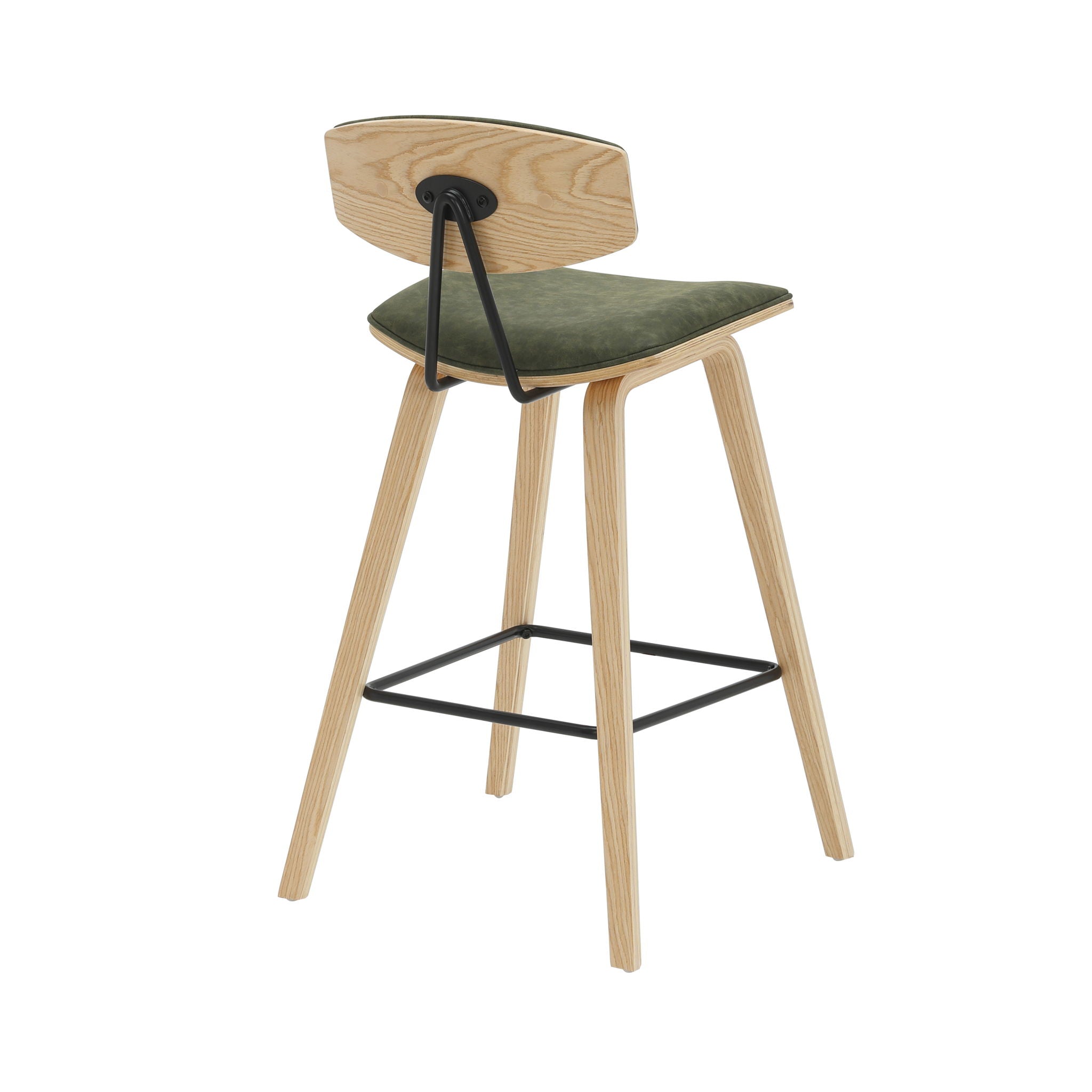 Fox - Counter Height Curved Back Wood Bar Stool With Faux Leather Seat