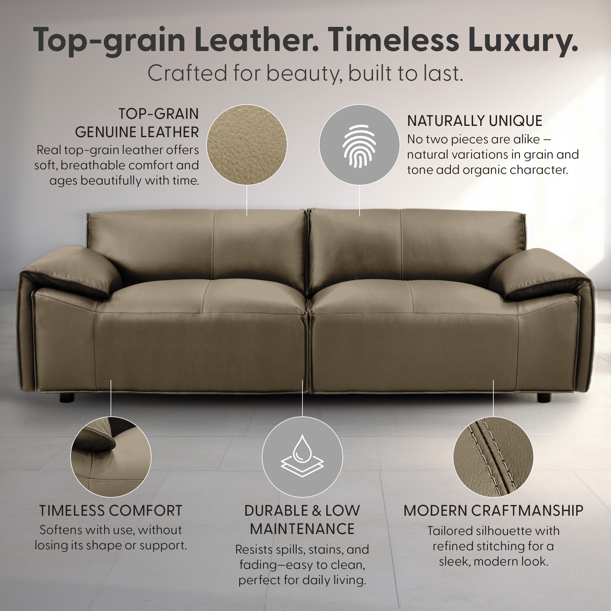 Tanner - Leather Sofa With Padded Arms