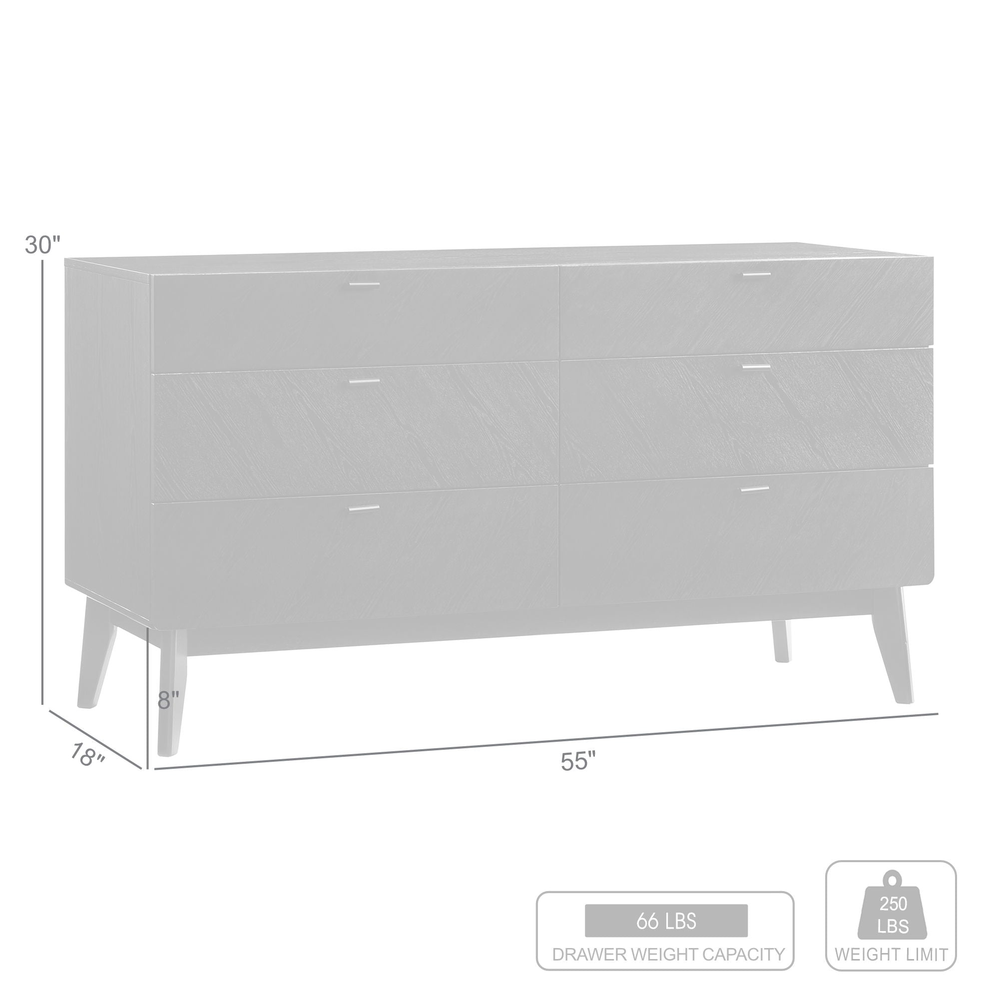 Petra - 6 Drawer Wood Dresser - Black
