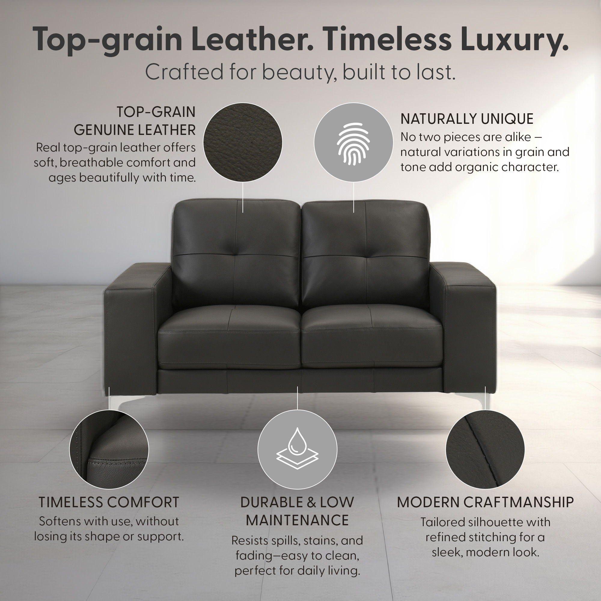 Faelin - Leather Loveseat With Tufted Back