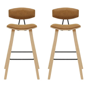 Fox - Bar Height Curved Back Wood Bar Stool With Faux Leather Seat