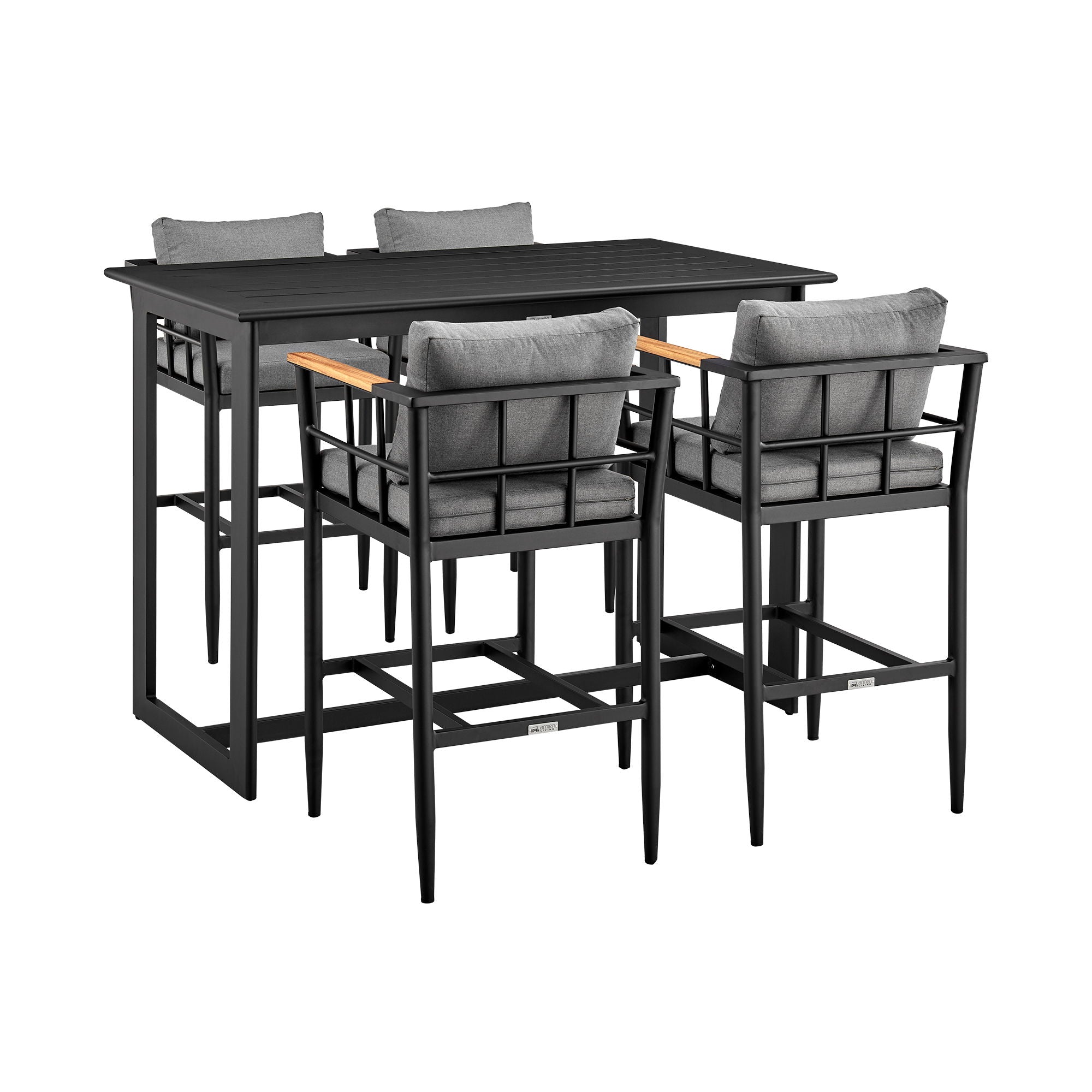 Orlando - Outdoor Patio 5-Piece Bar Table Set In Aluminum With Gray Cushions