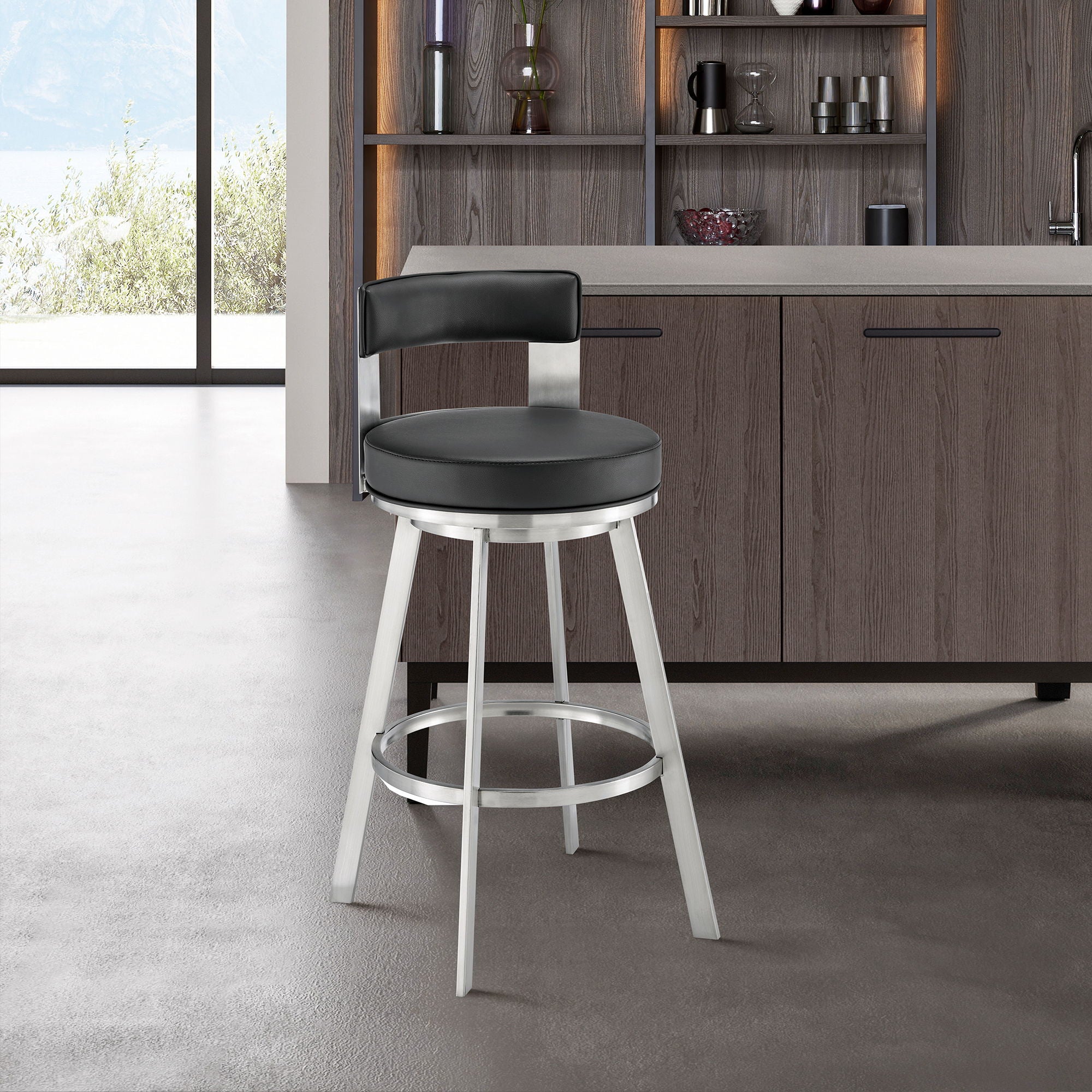 Flynn - Swivel Bar Stool - Brushed Steel