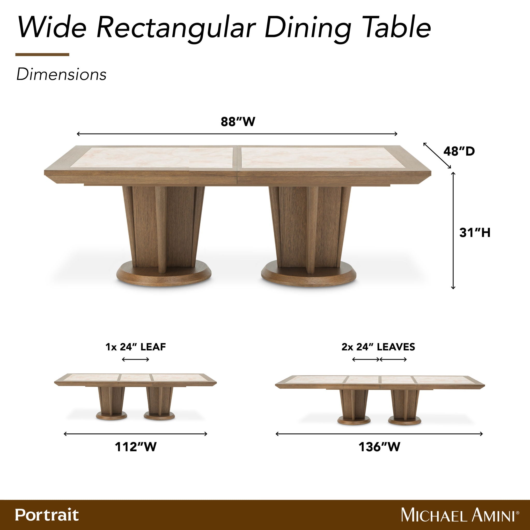Portrait - Wide Rectangular Dining Table - Sienna Brown