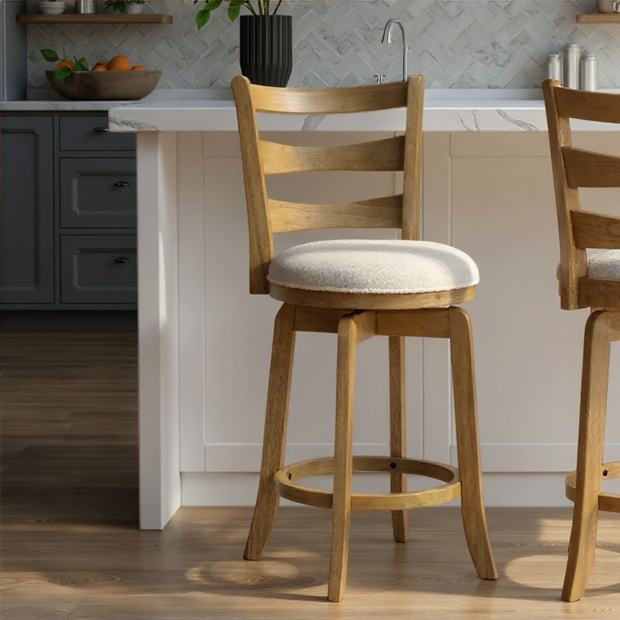 Melindra - Modern Farmhouse Swivel Wood Counter Height Kitchen Bar Stool